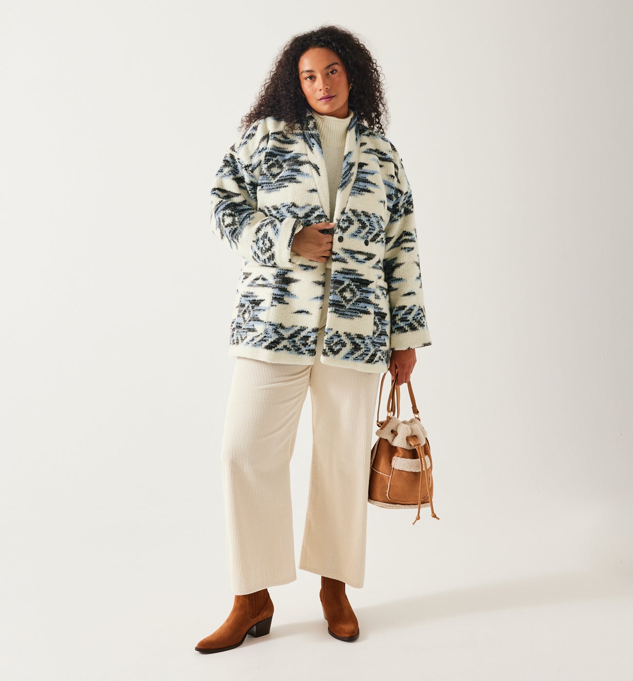 Wool-blend coat - Ecru print