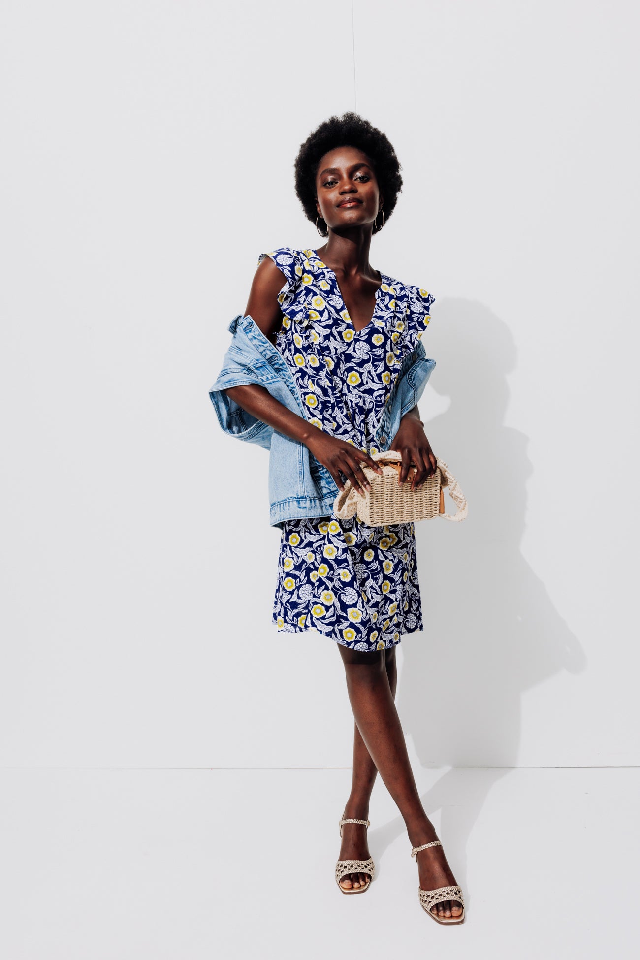 Eco-produced dress - Navy blue print