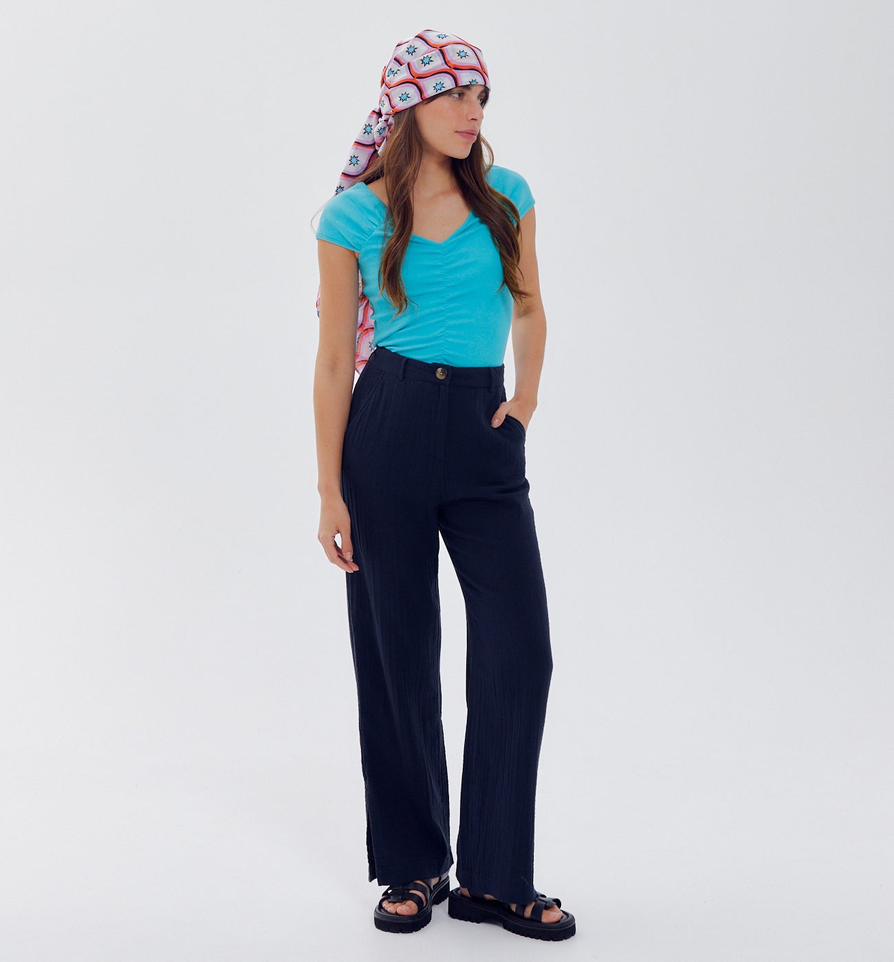 Ribbed jersey top - Turquoise