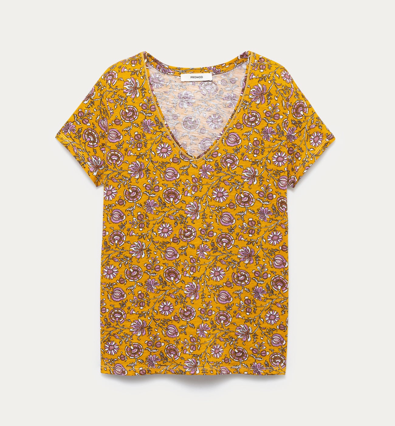 V-neck top - Ochre print
