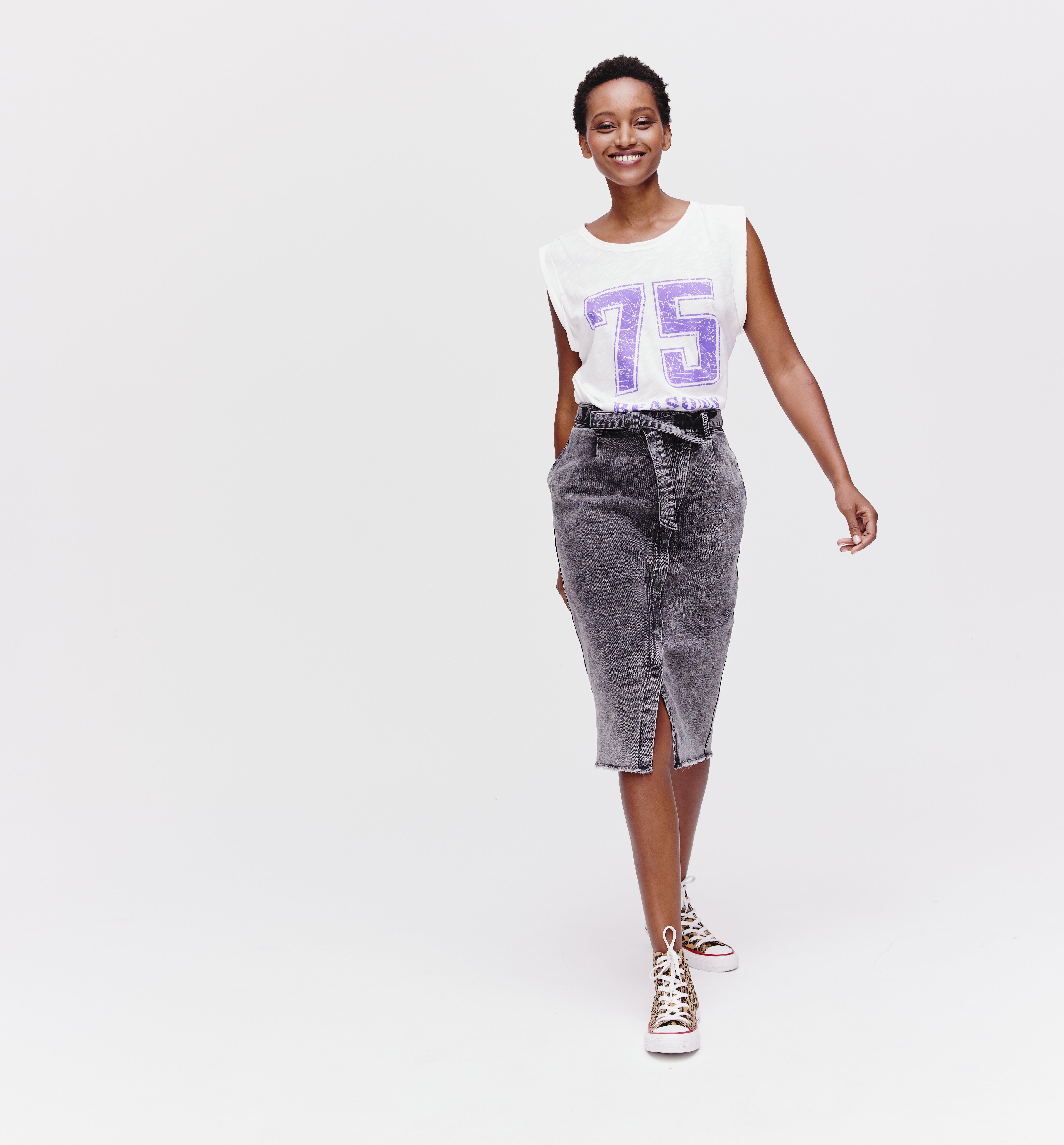 Sleeveless vest top - Ecru print