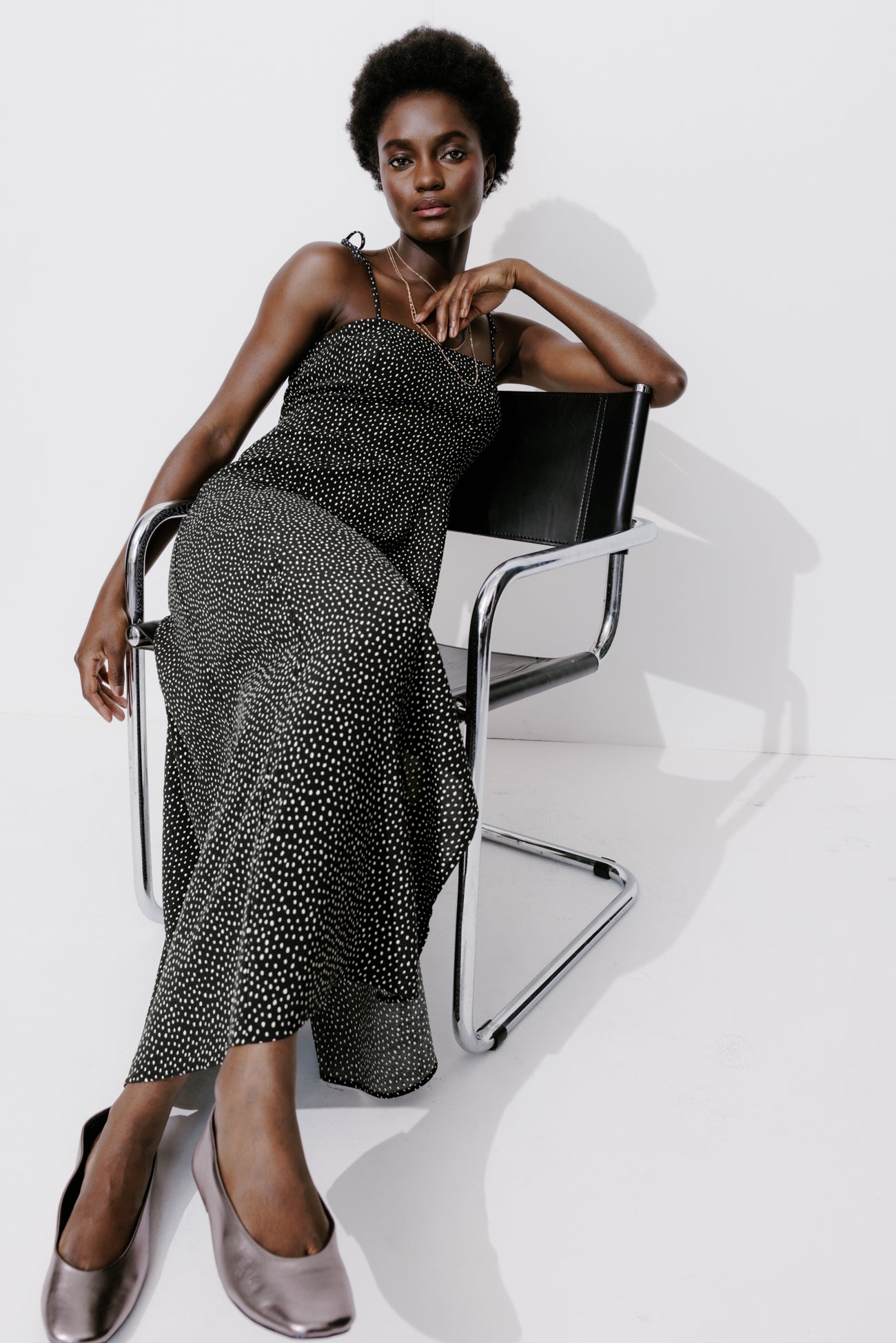 Long dotted dress - Black print