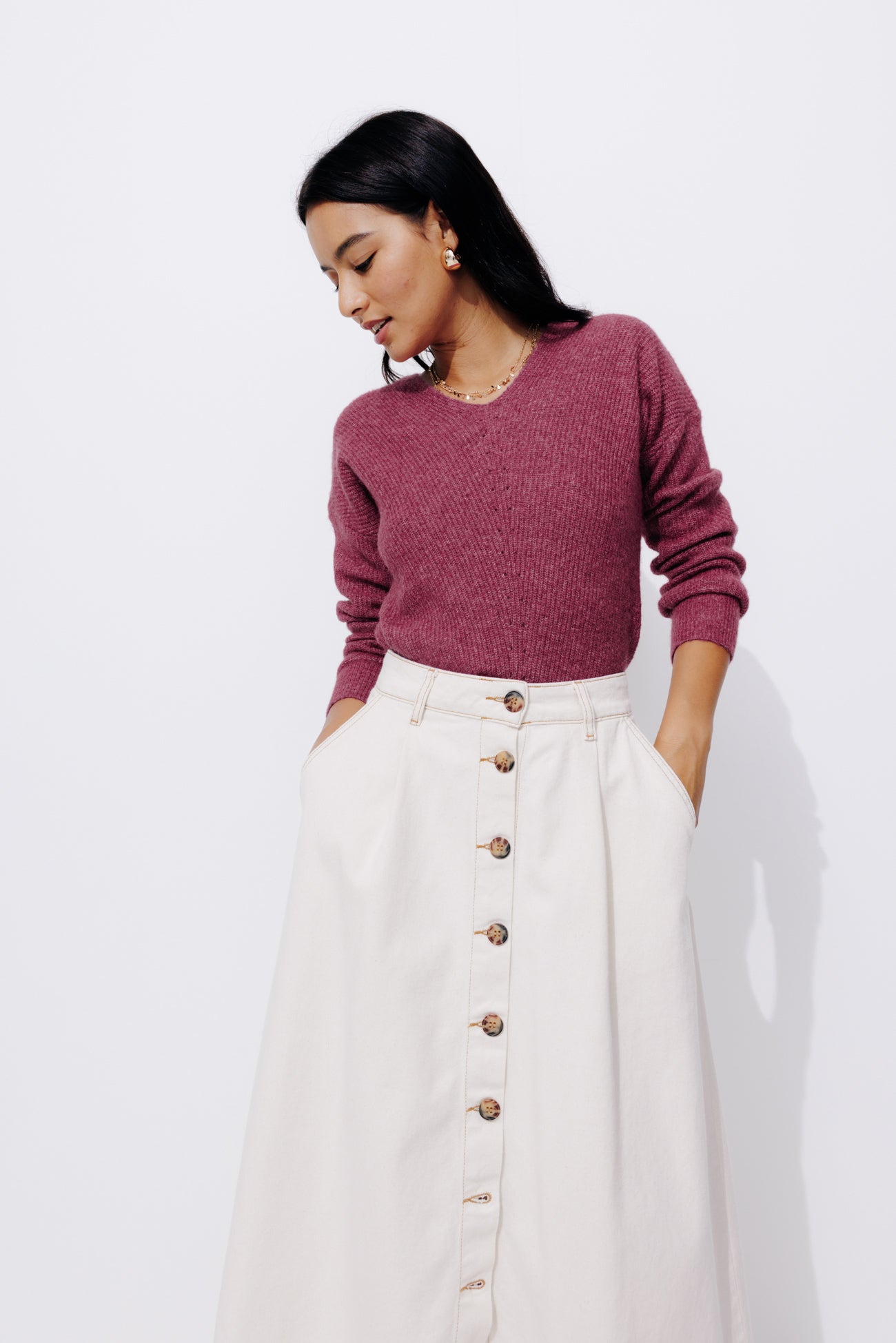 V-neck ribbed jumper - Light violet