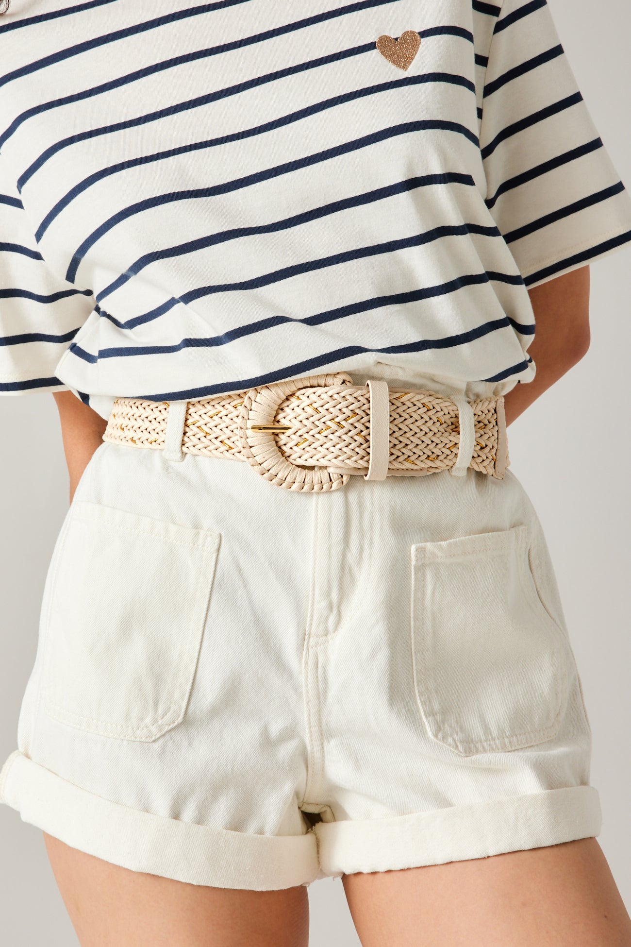 Wide woven belt - Beige