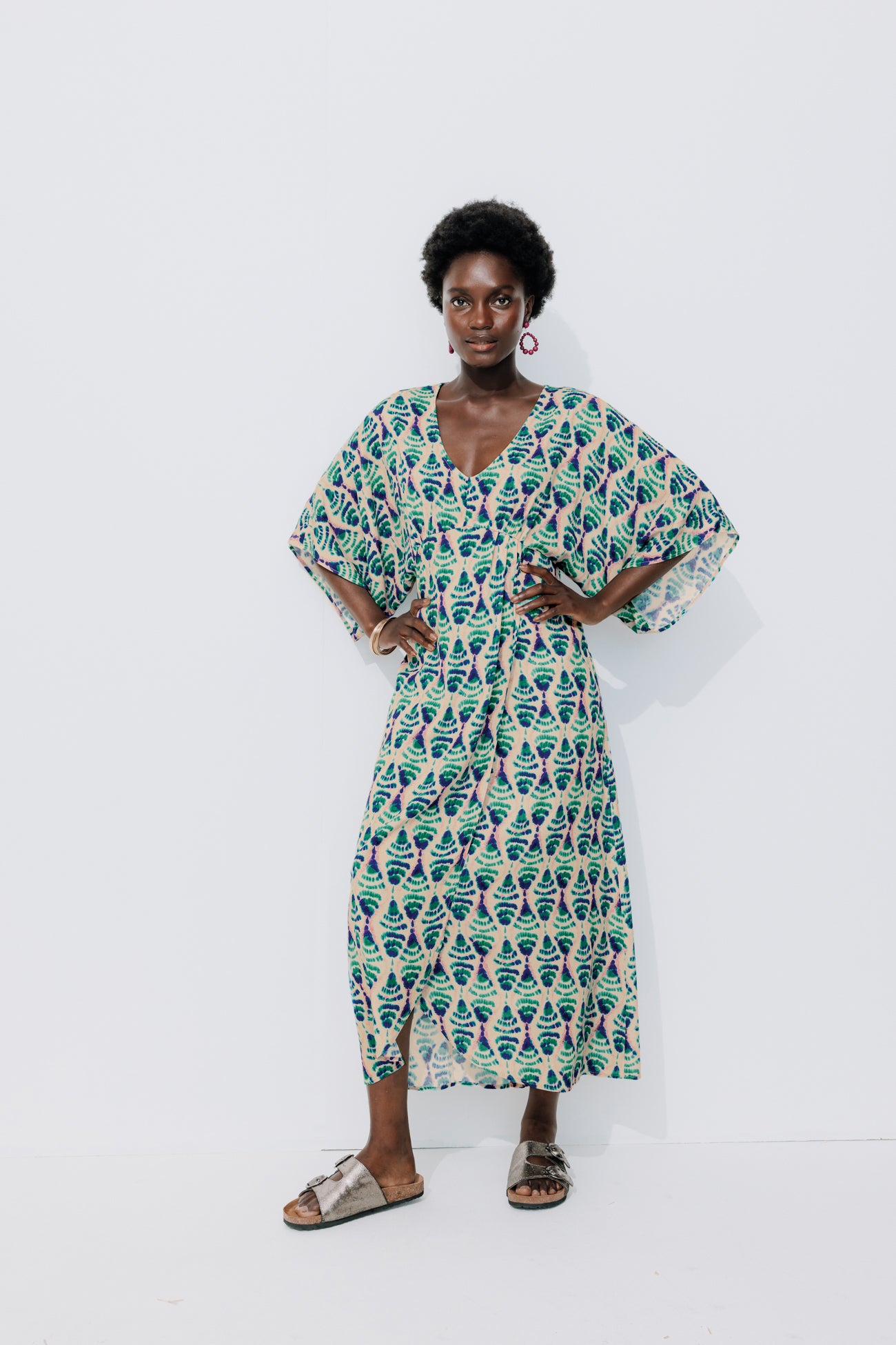Long patterned dress - Ecru print