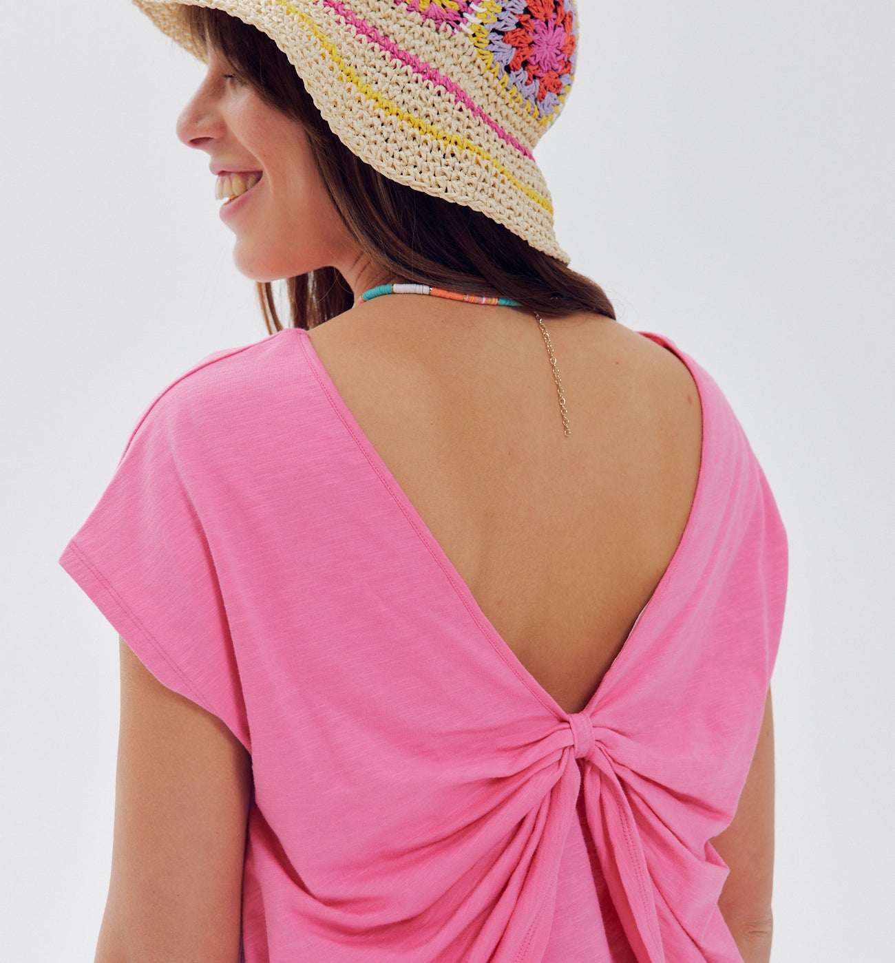 Low-back cotton top - Pink