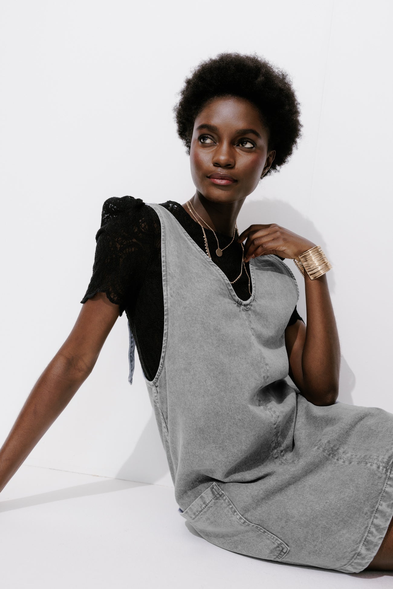 Canvas dungaree dress - Grey denim