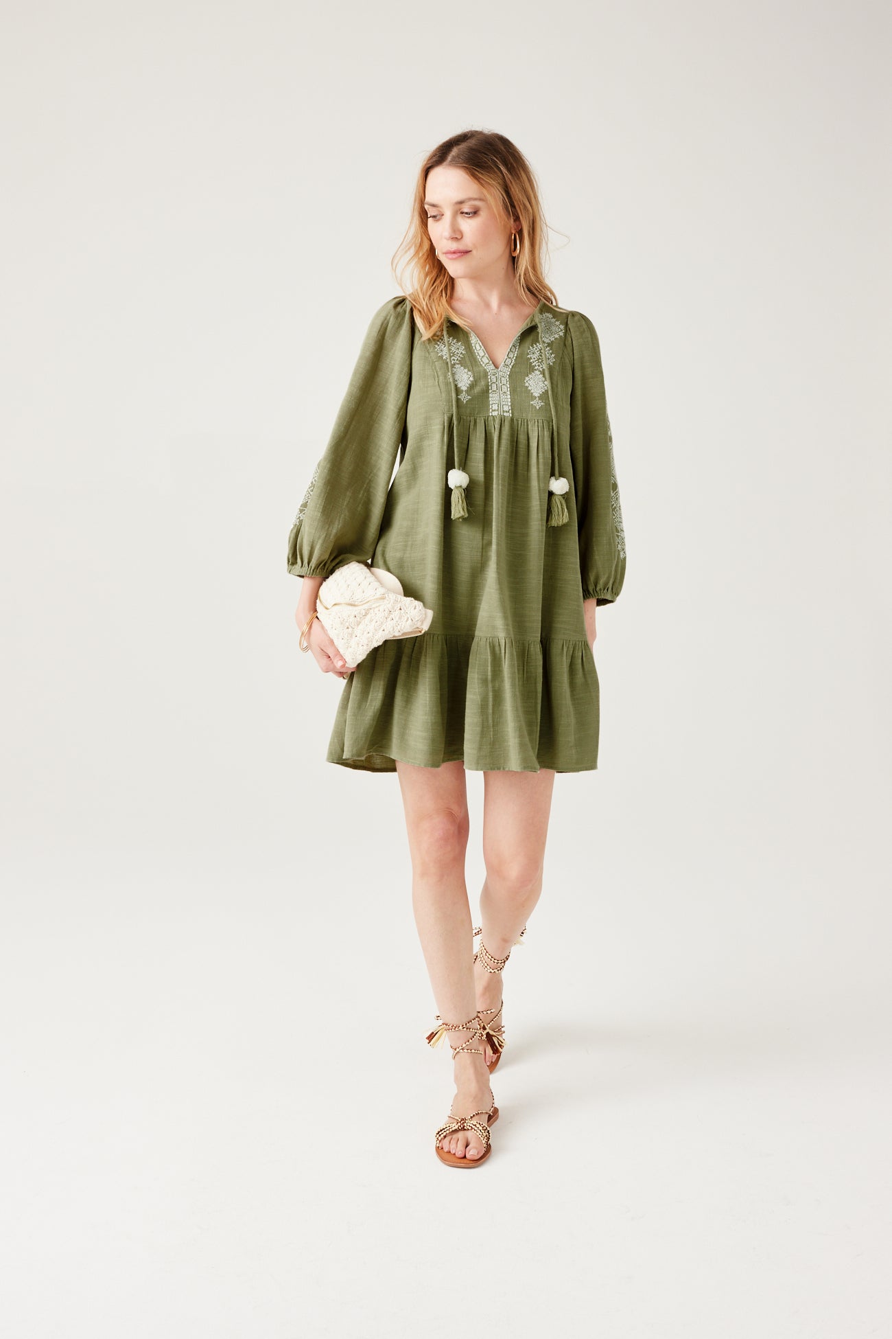 Embroidered babydoll dress - Ecru