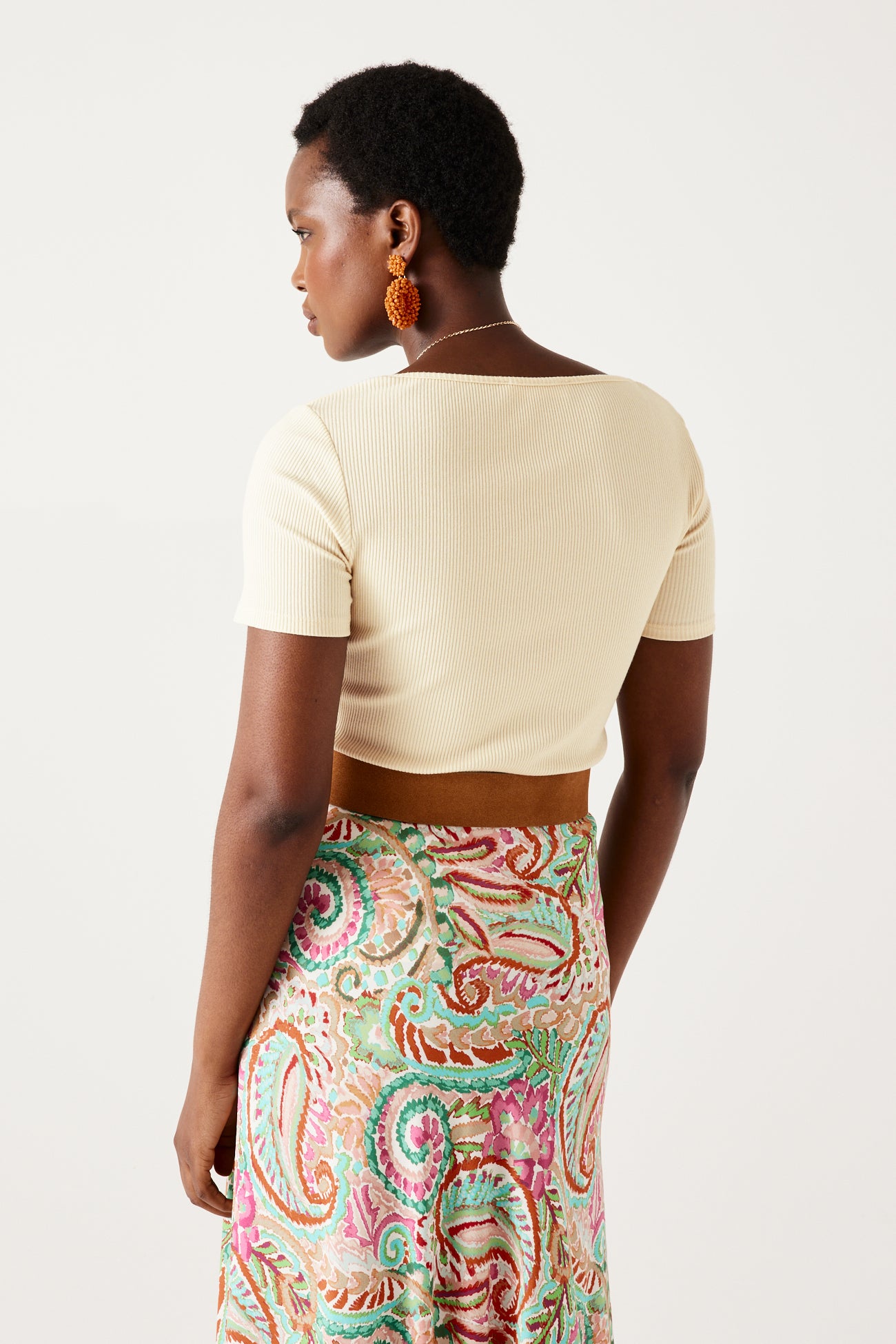 Square-neckline top - Beige