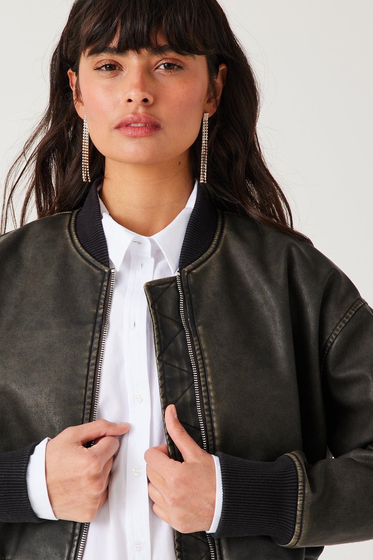 Faux leather bomber jacket - Black