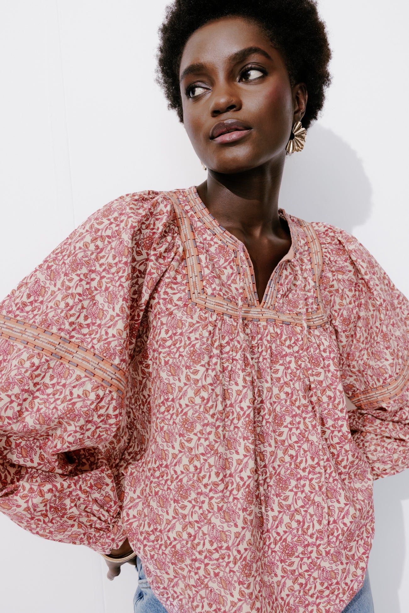 Folky patterned blouse - Ecru print