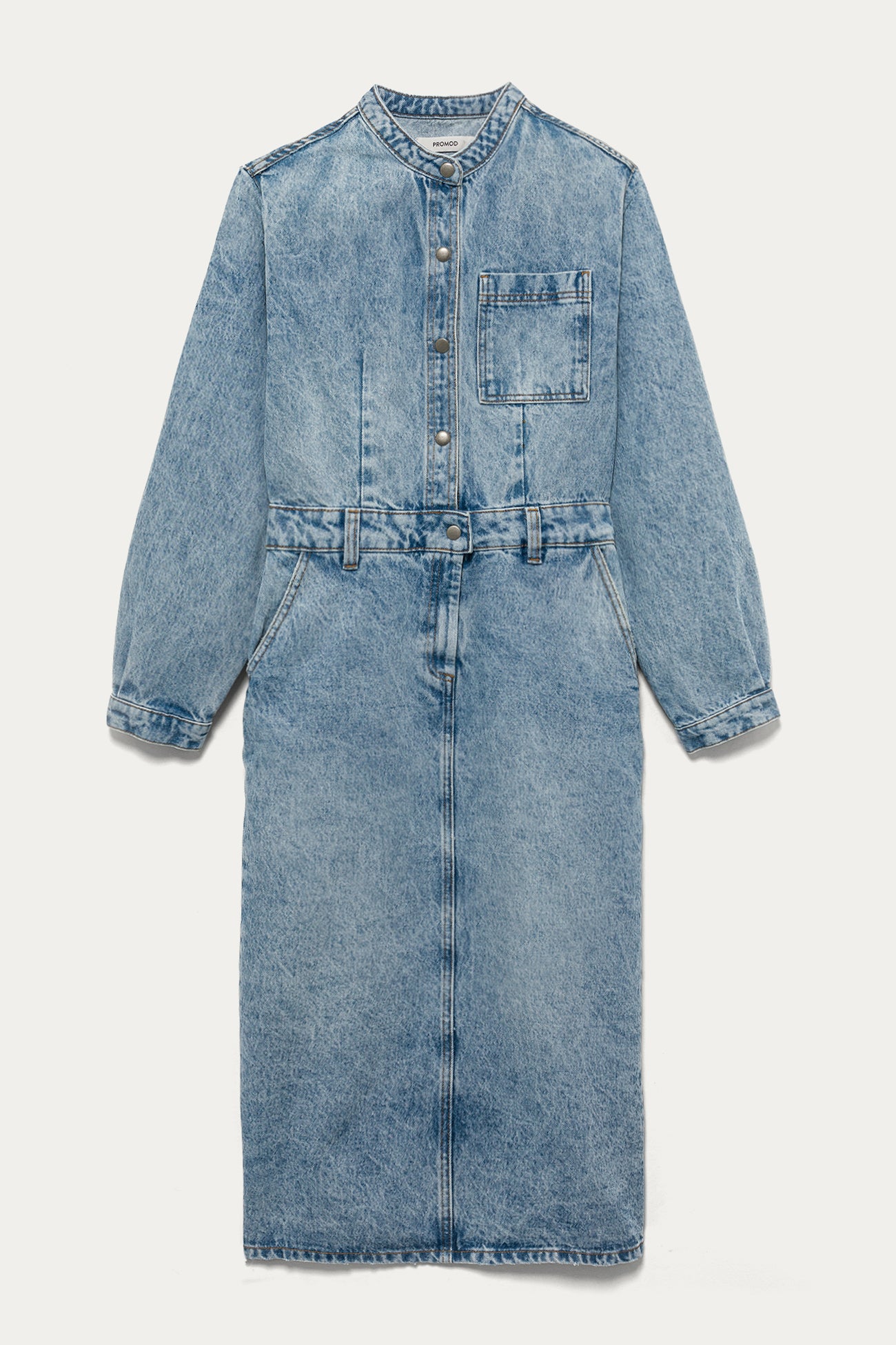 Mid-length denim dress - Ecru
