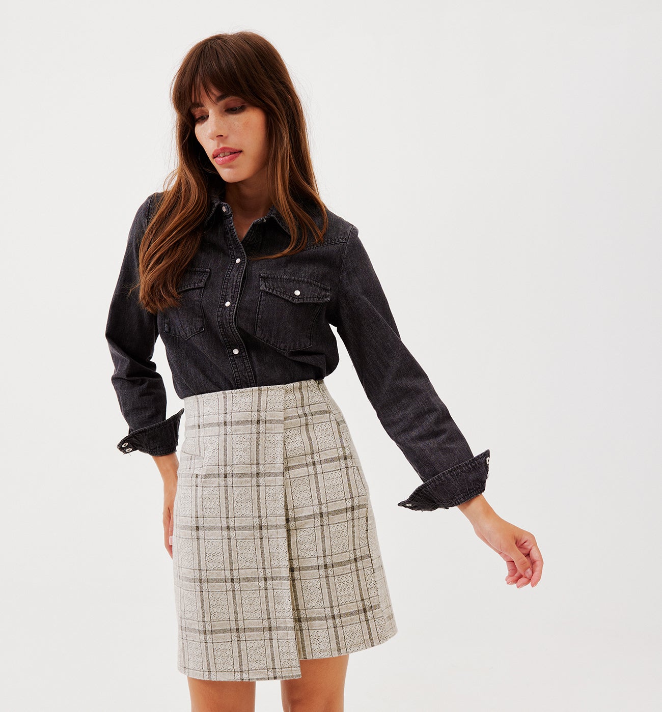 Short checked skirt - Ecru checks