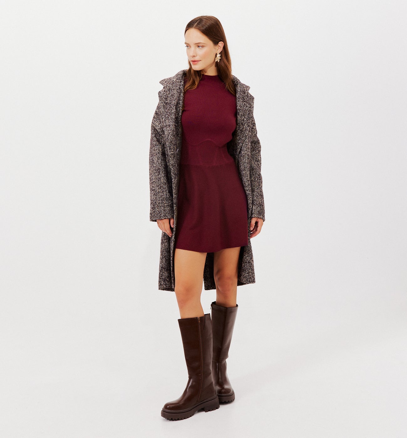 Short knitted dress - Bordeaux red