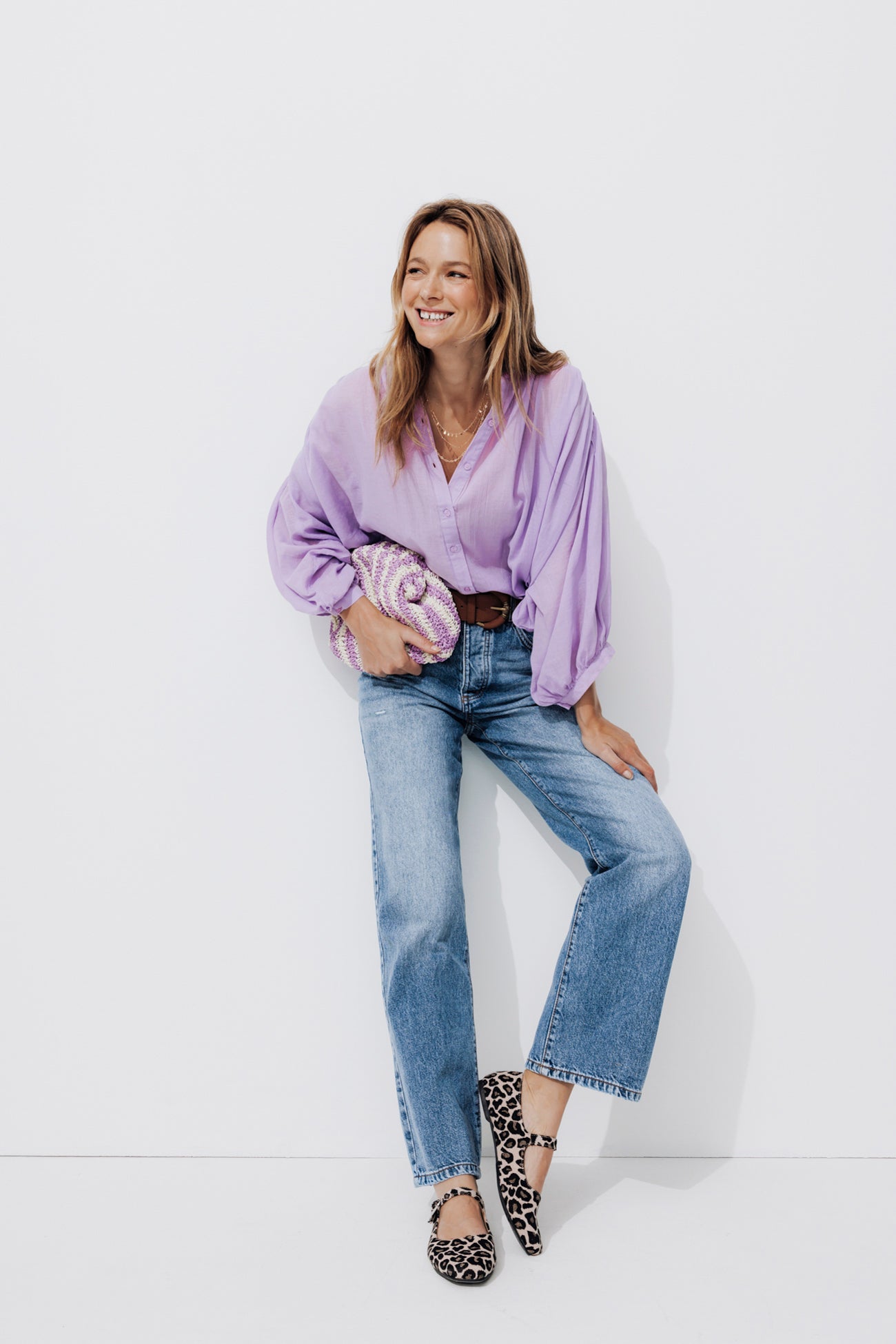 High-waist straight leg jeans - Light denim