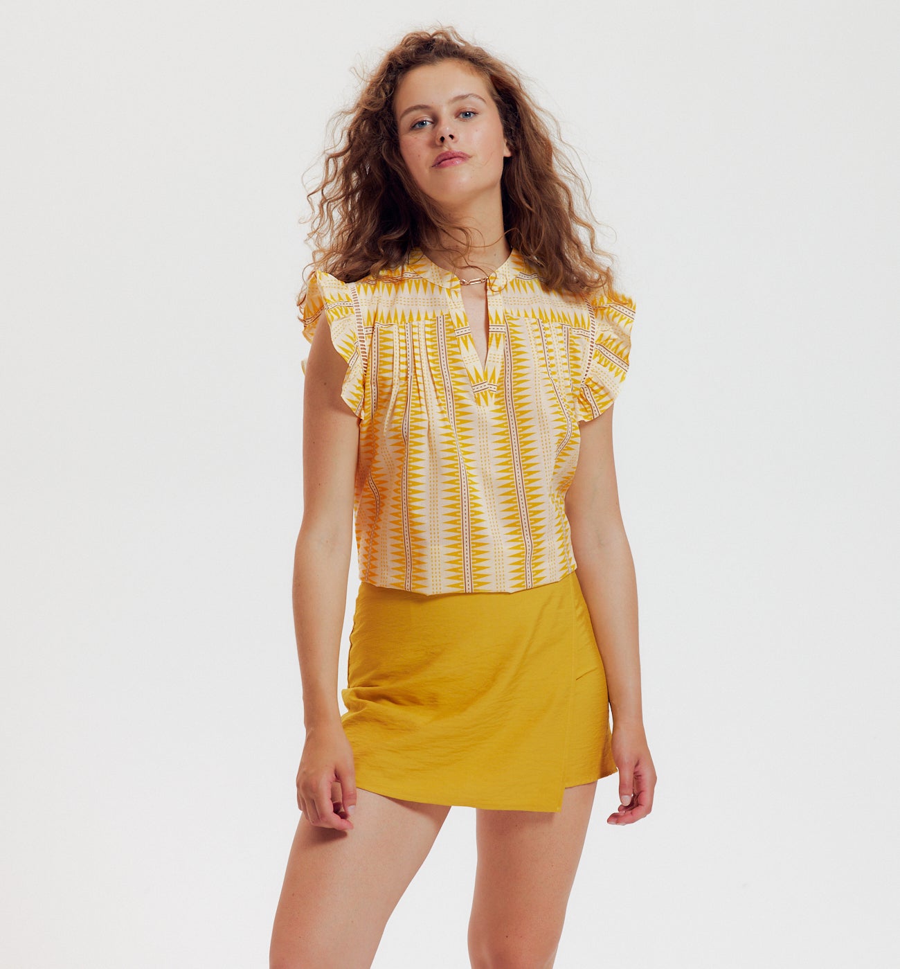 Patterned cotton blouse - Multicolour stripes