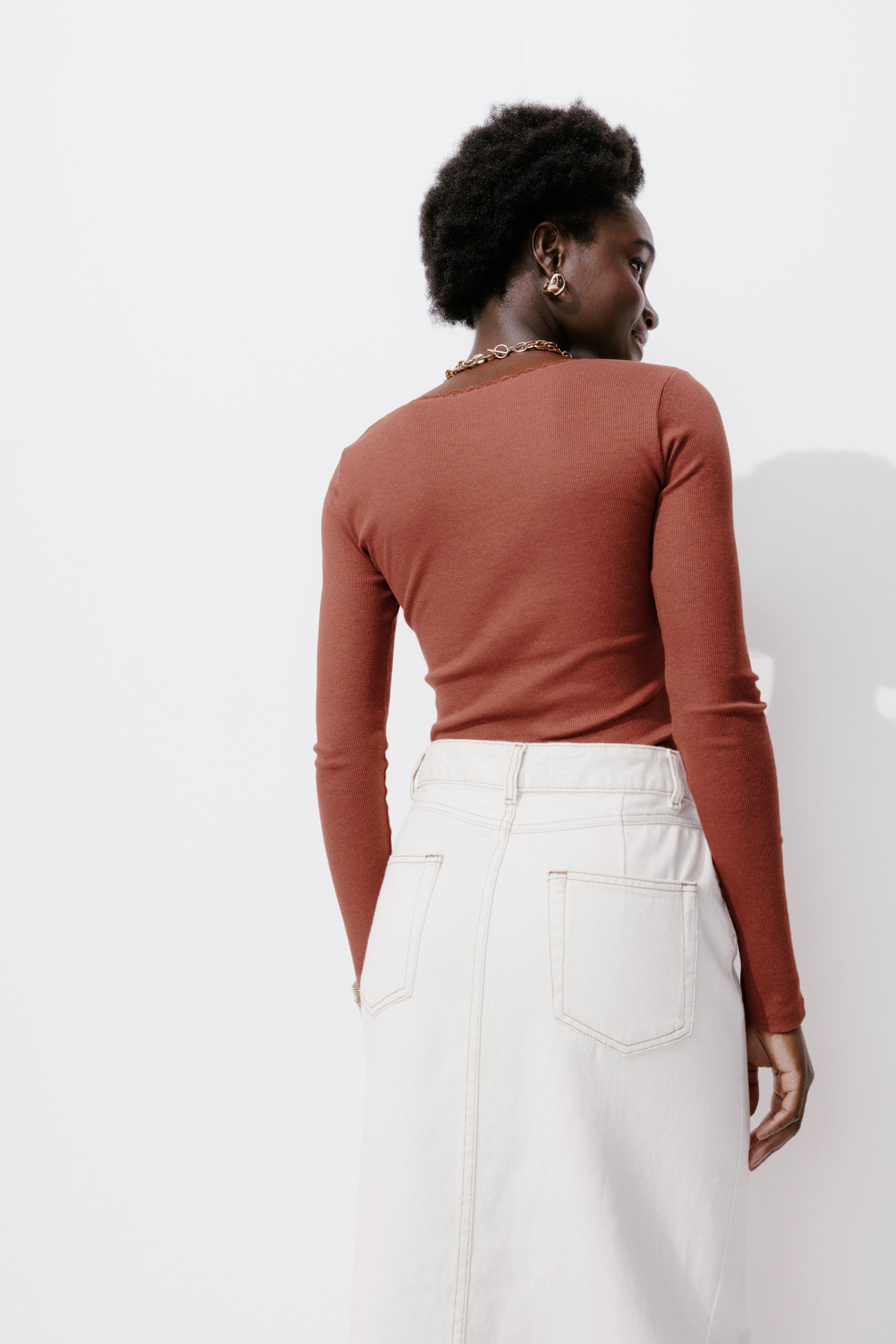 Lace detail ribbed top - Ecru