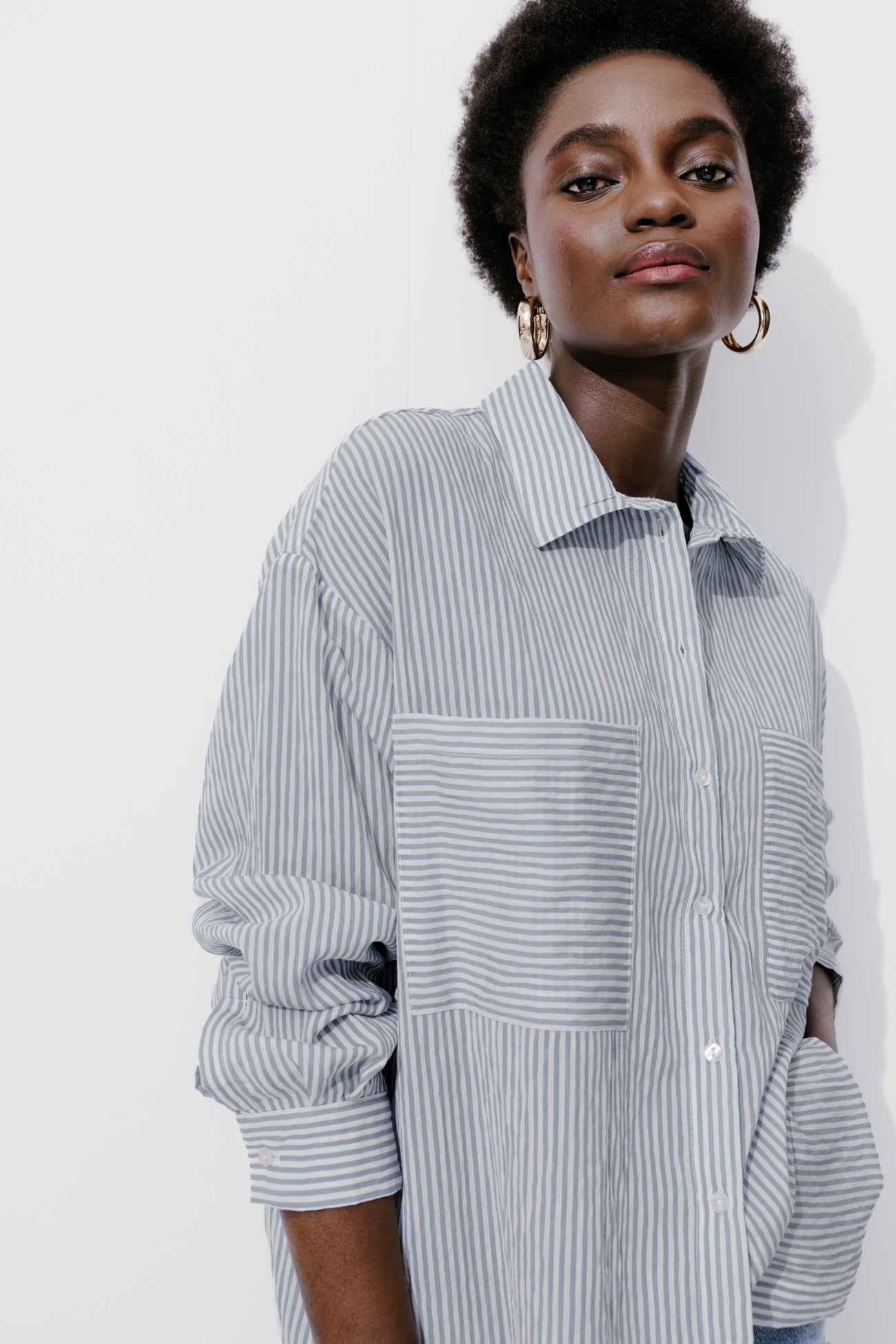 Oversized striped shirt - Navy blue stripes