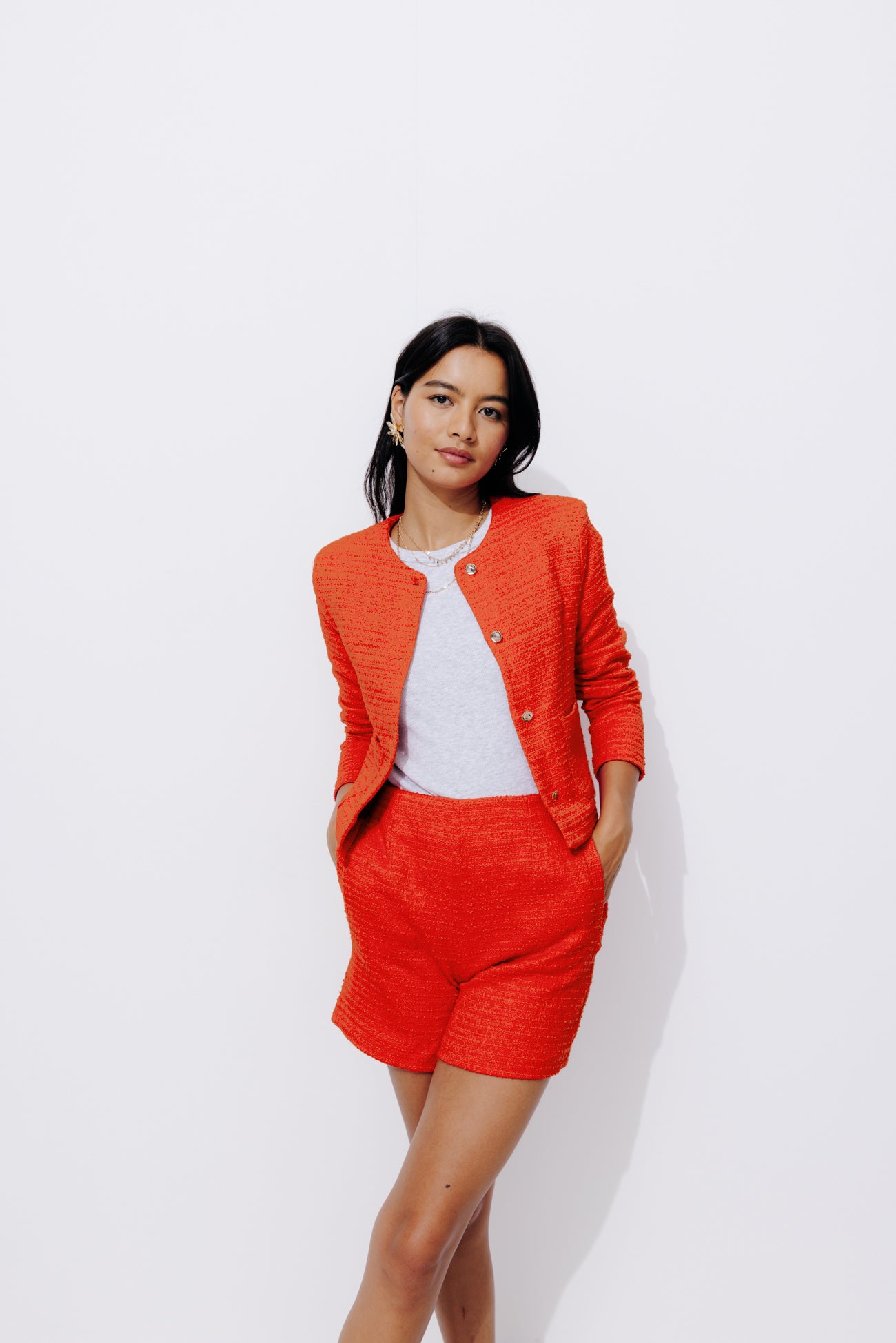 Smart tweed shorts - Red