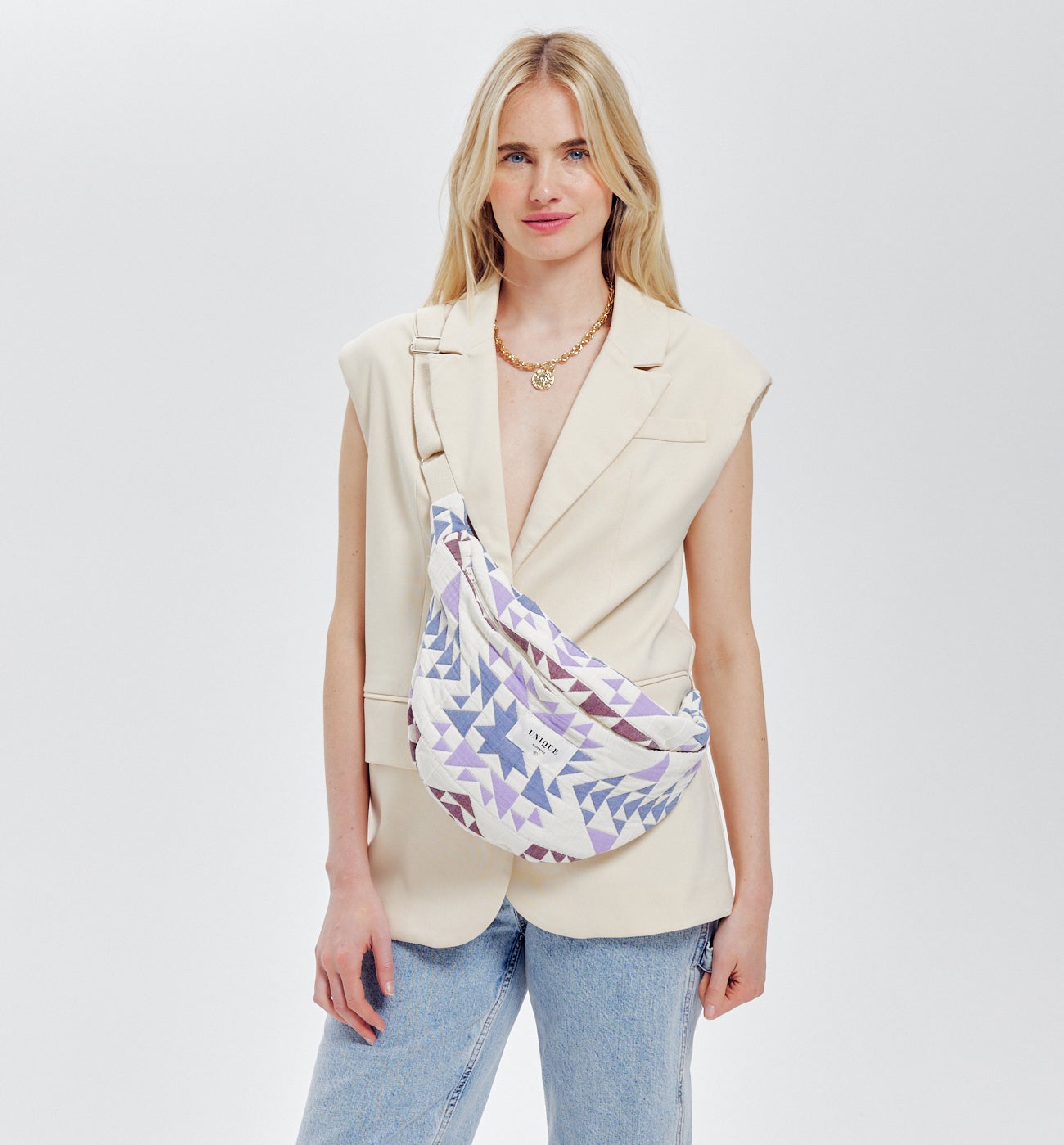 ROXANE banana bag to sew - Navy blue print