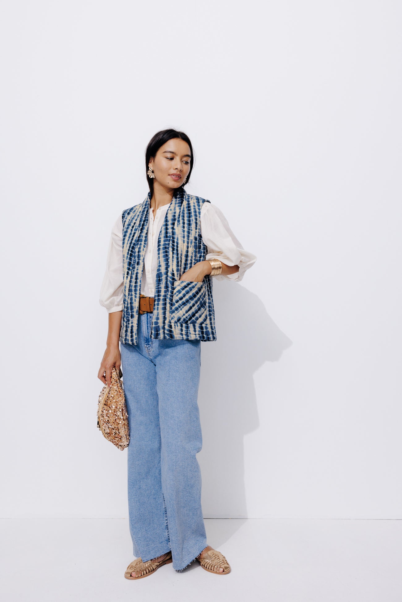 Padded sleeveless jacket - Multicolour print