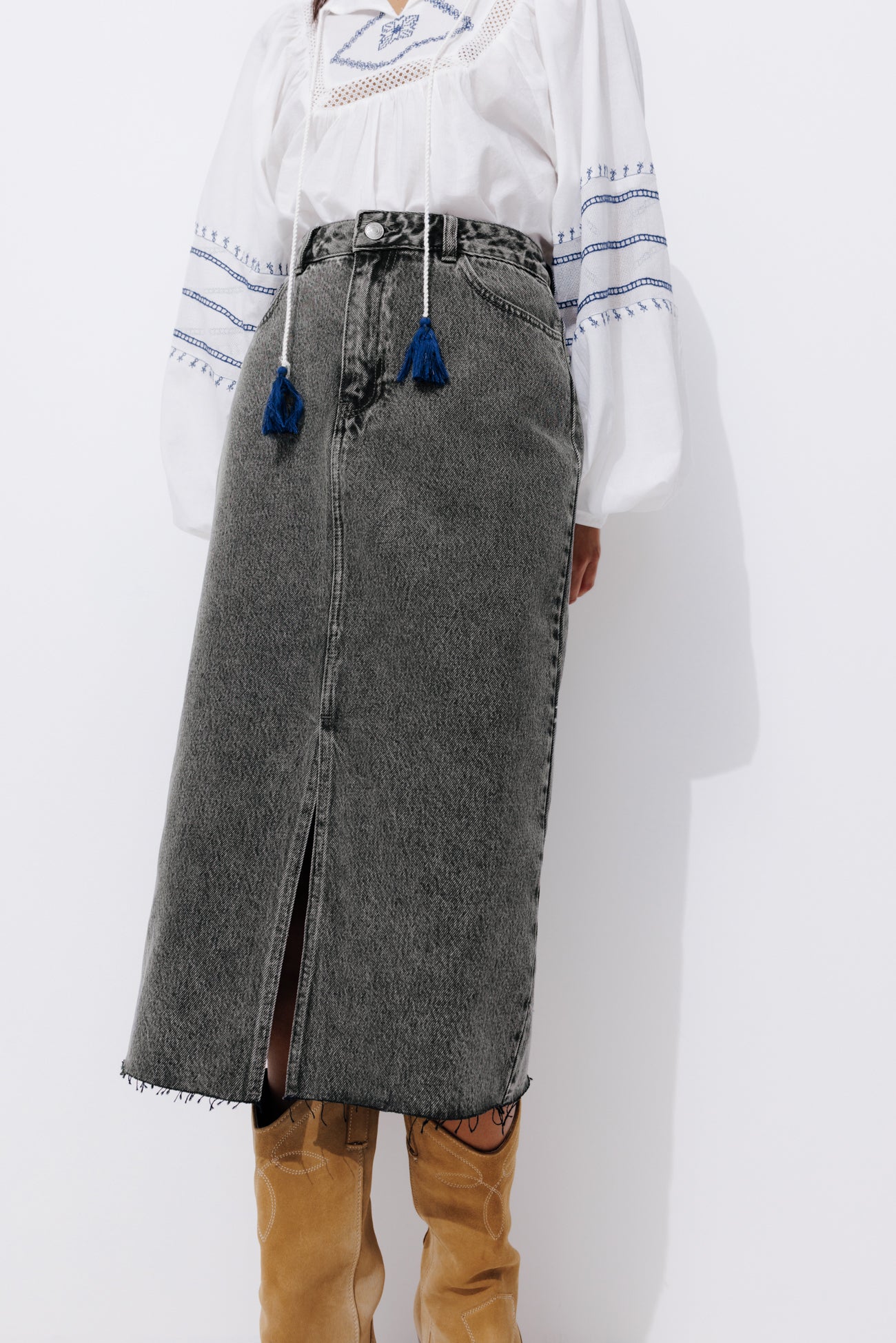 Denim midi skirt - Grey denim