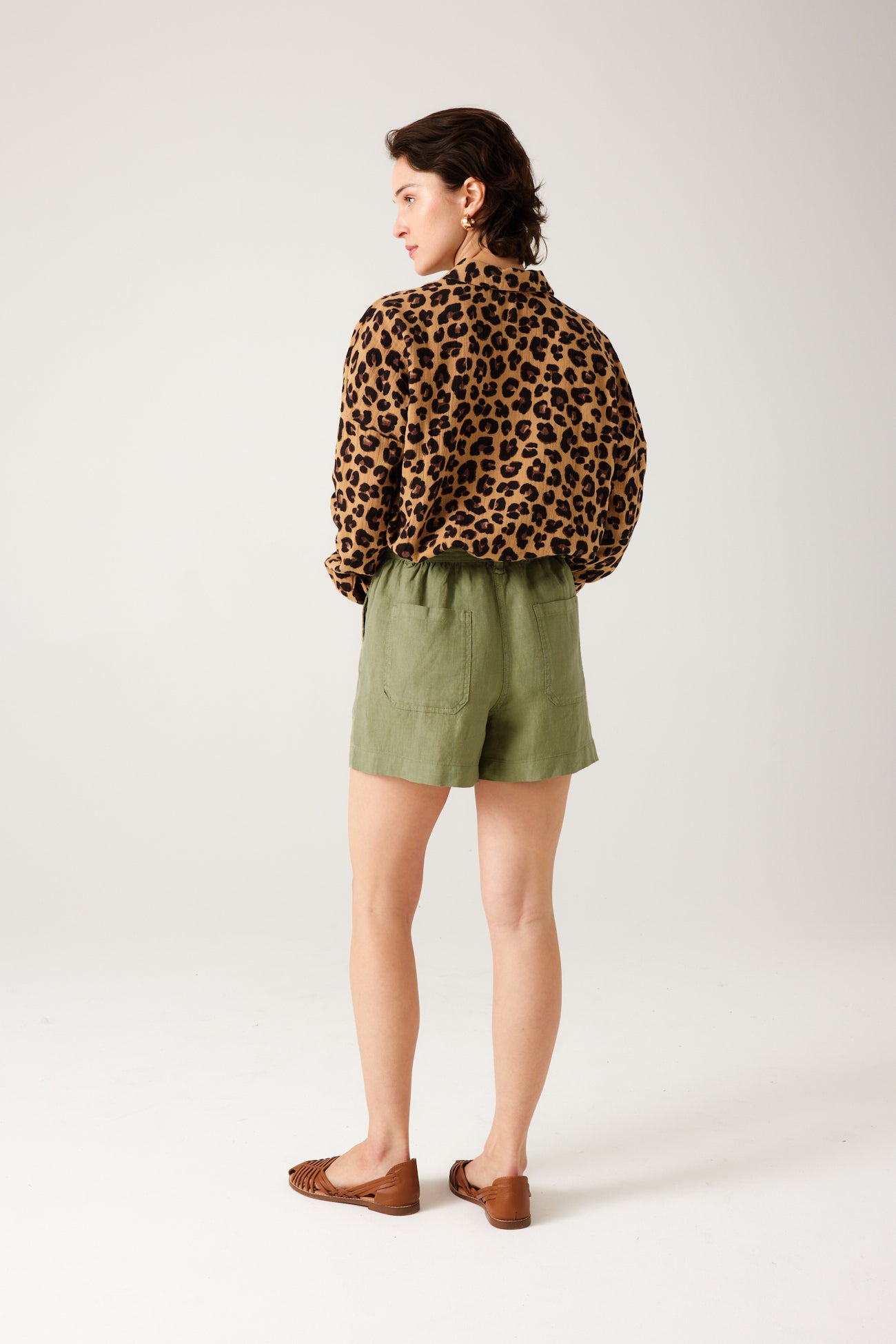 High-waist linen shorts - Green