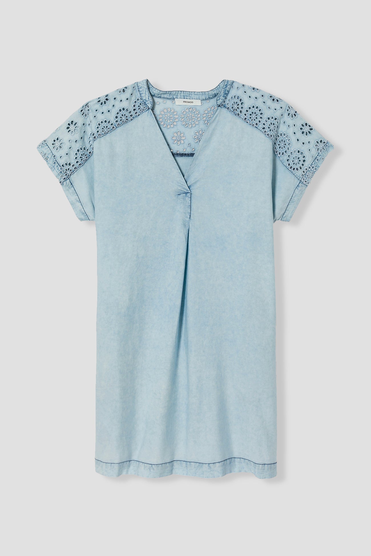 Short broderie anglaise dress - Light denim