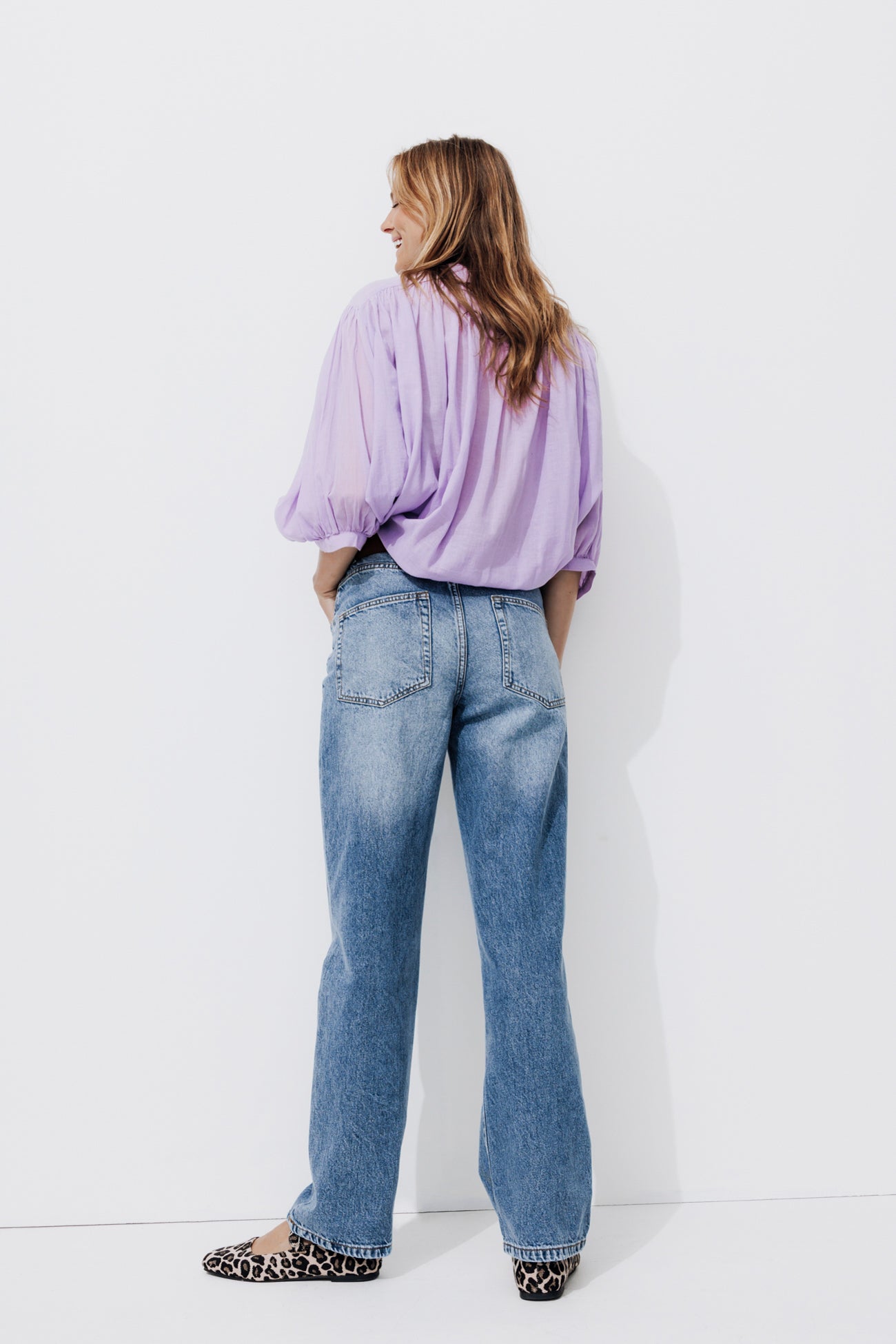 High-waist straight leg jeans - Ecru