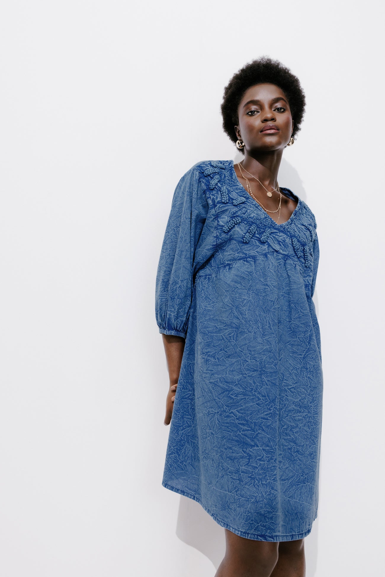 Canvas babydoll dress - Blue