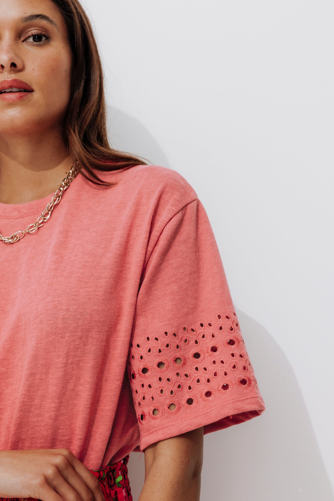 Broderie anglaise t-shirt - Old pink