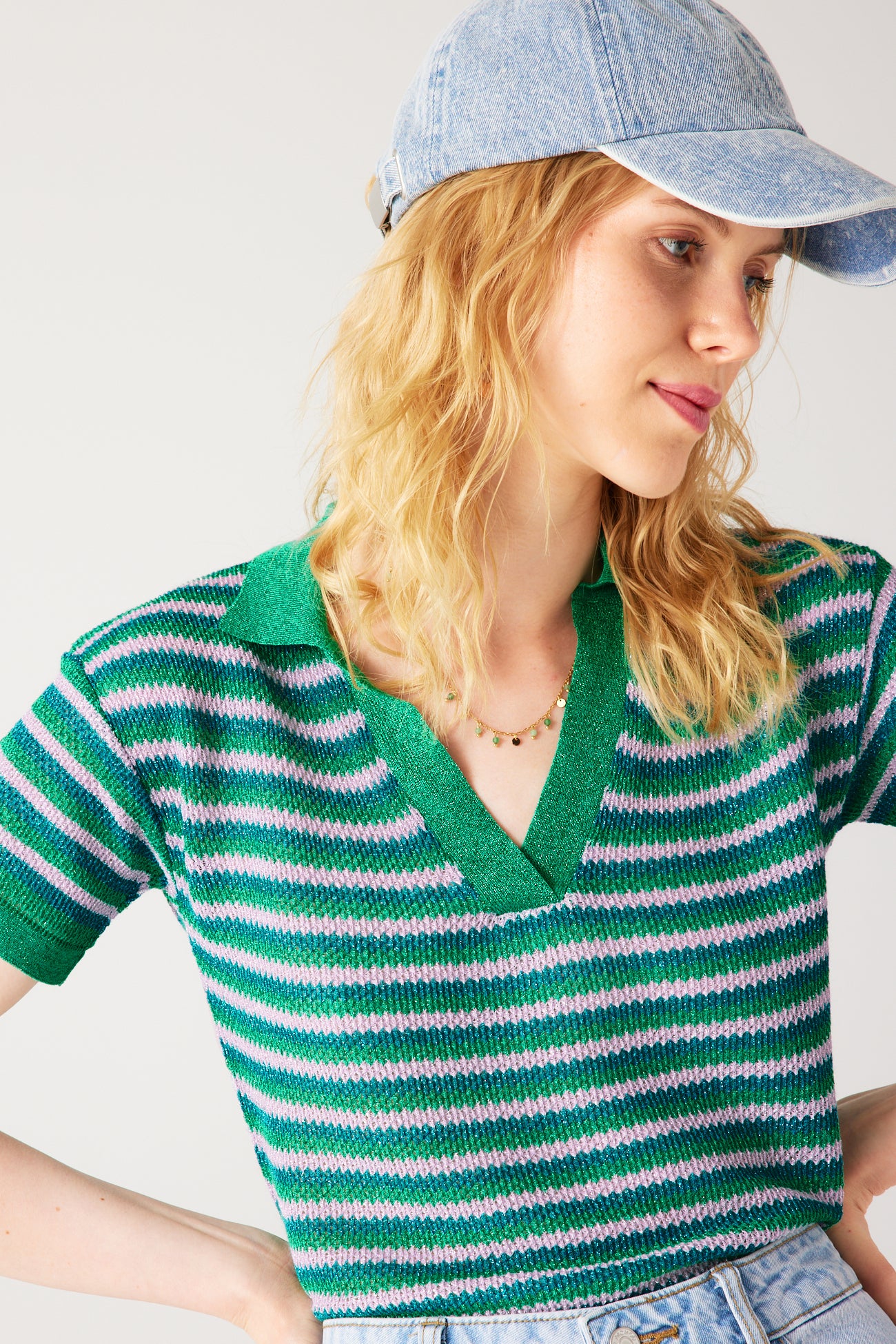 Glitzy polo shirt jumper - Green print
