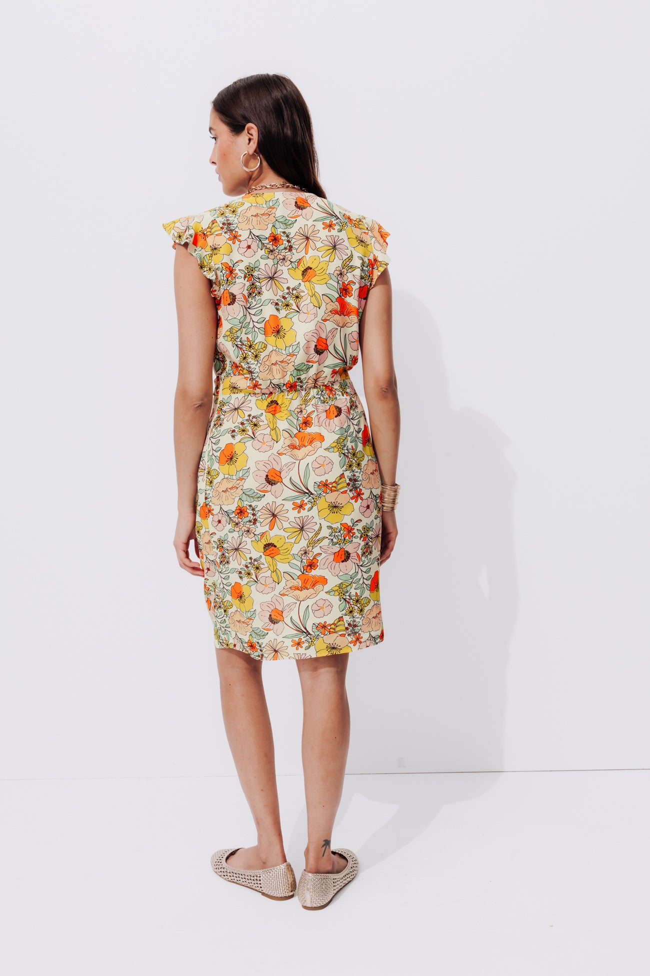 Short floral dress - Ecru print