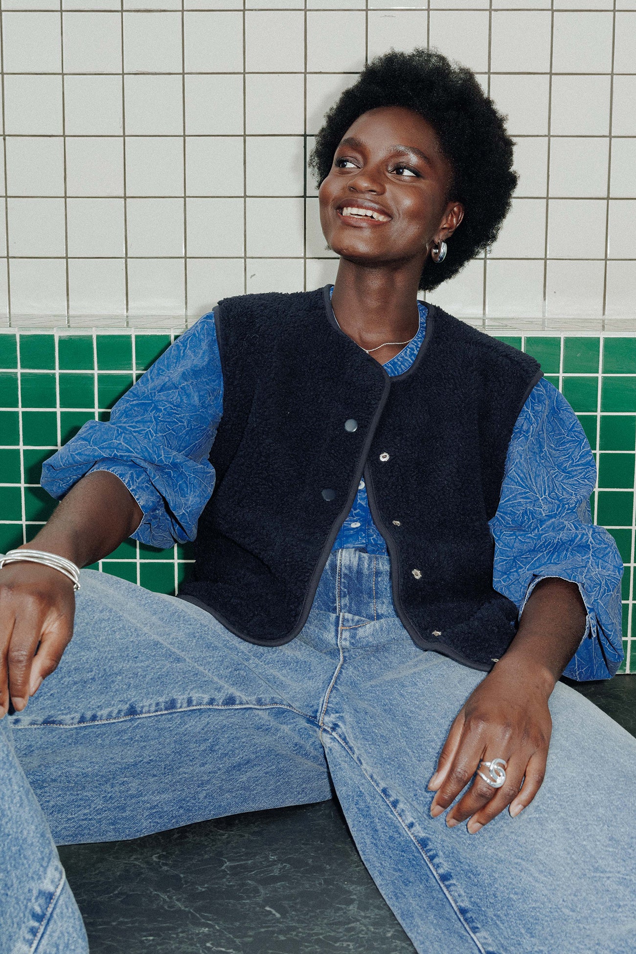 Reversible sleeveless jacket - Navy blue