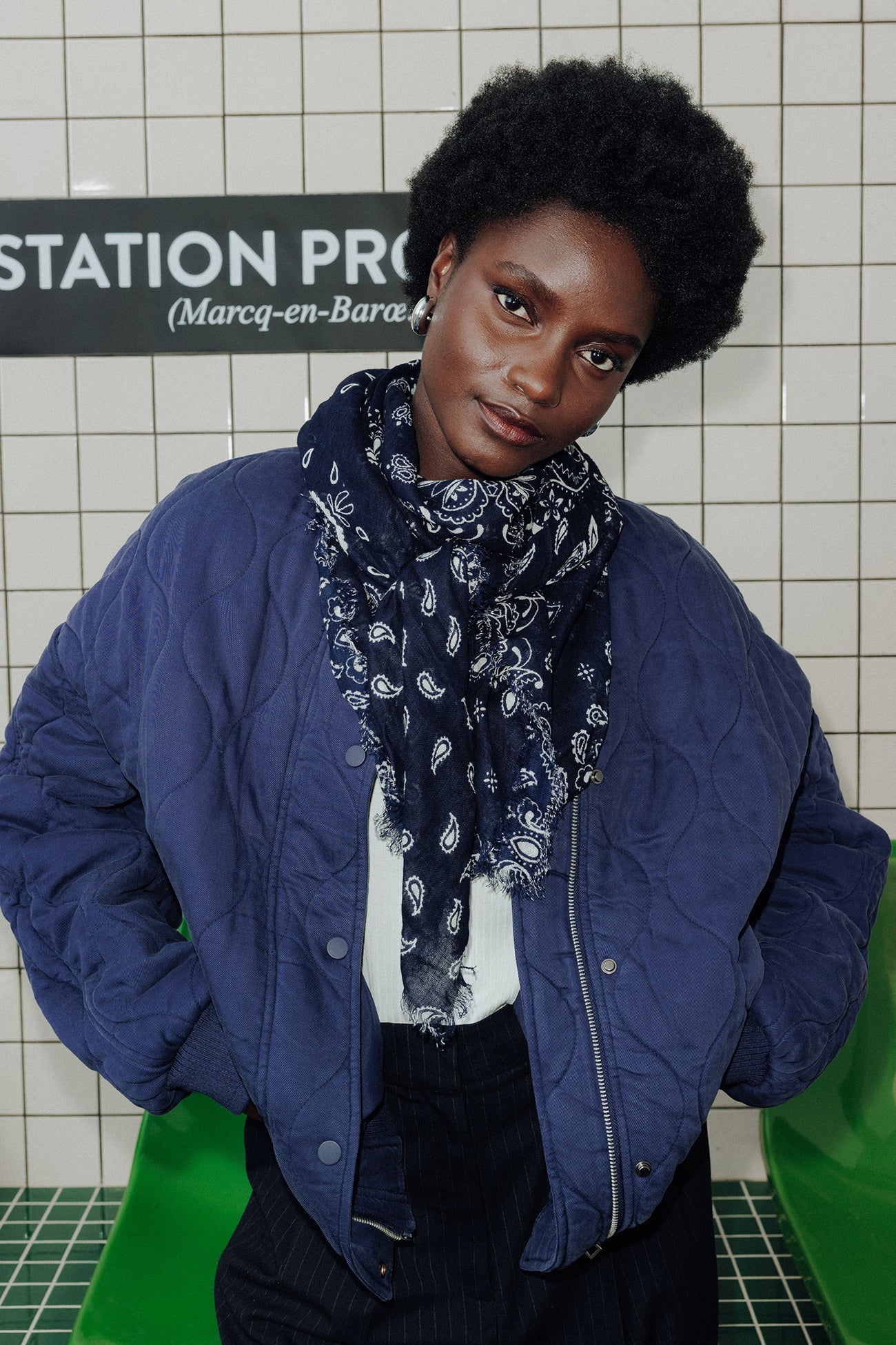 Bandana patterned square scarf - Navy blue print