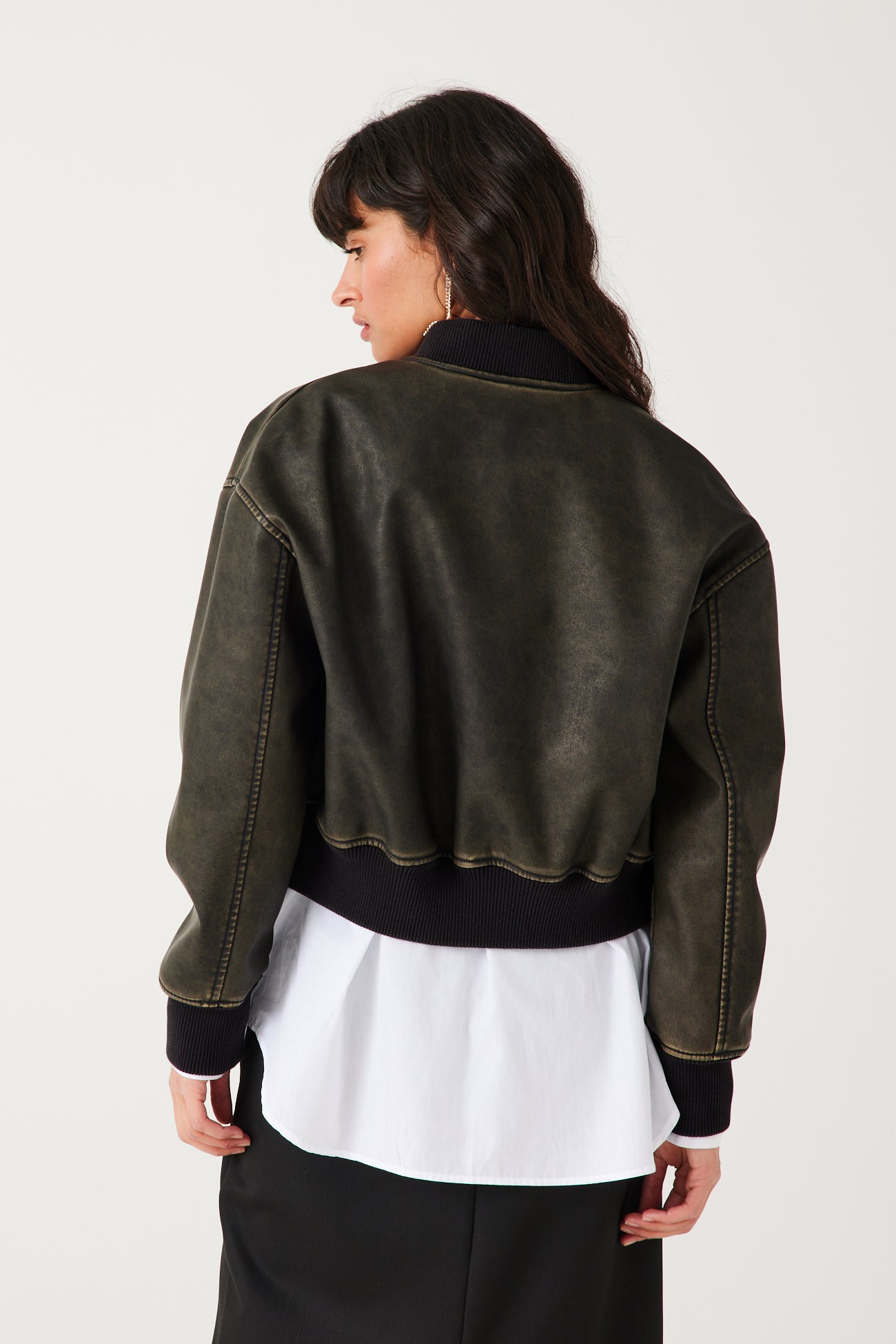 Faux leather bomber jacket - Black