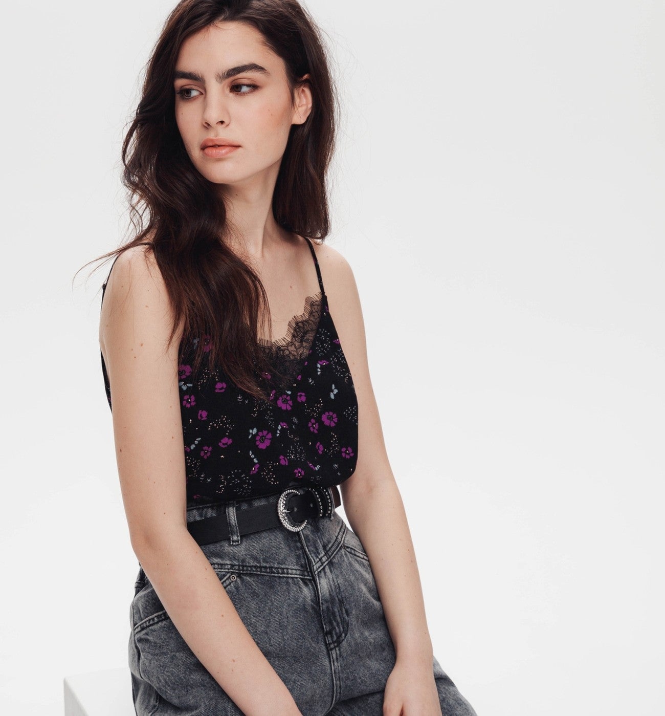 Patterned strappy top - Black print