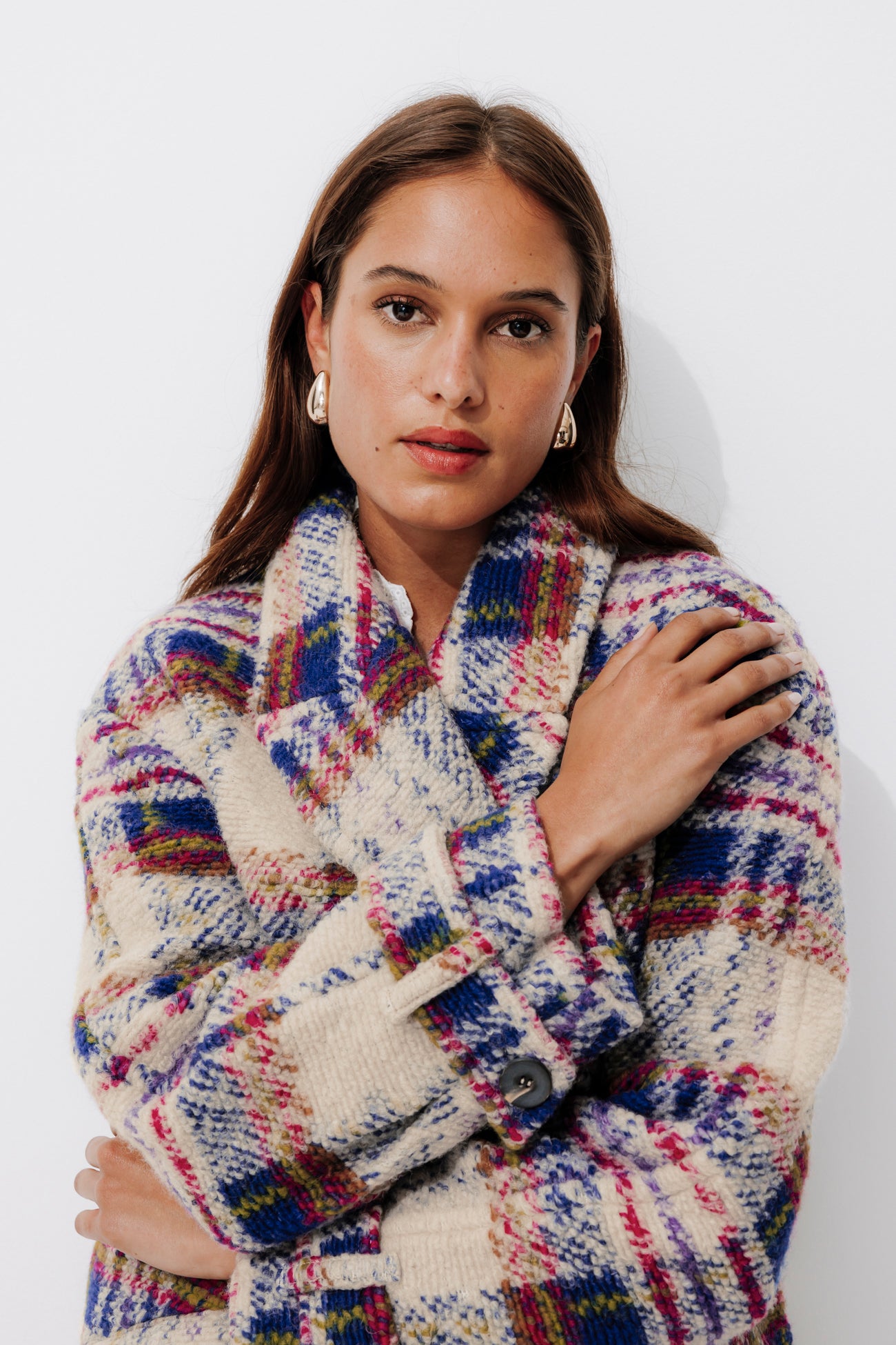 SIMONE wool blend coat - Chestnut brown print