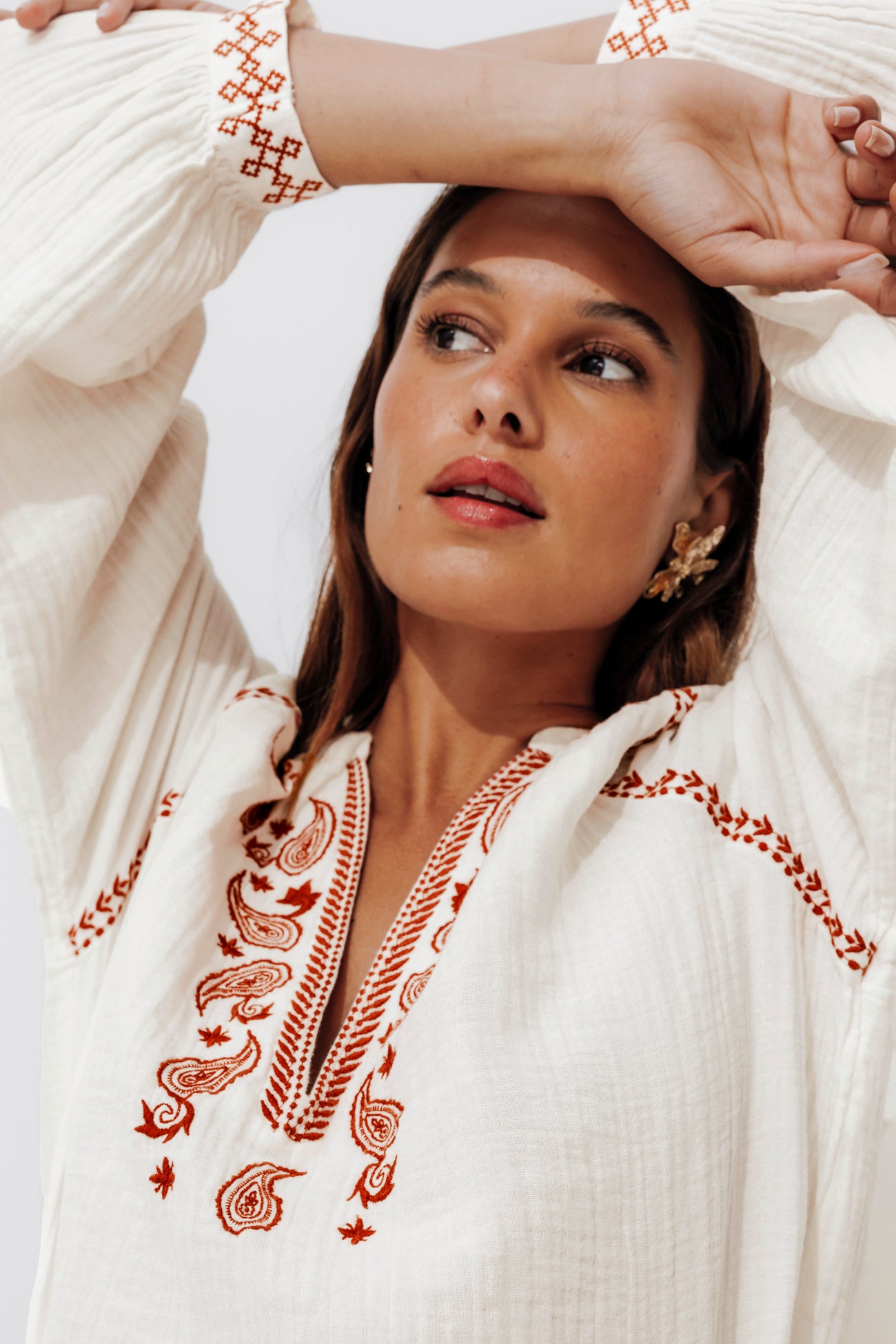 Embroidered gauze cotton shirt - Sienna