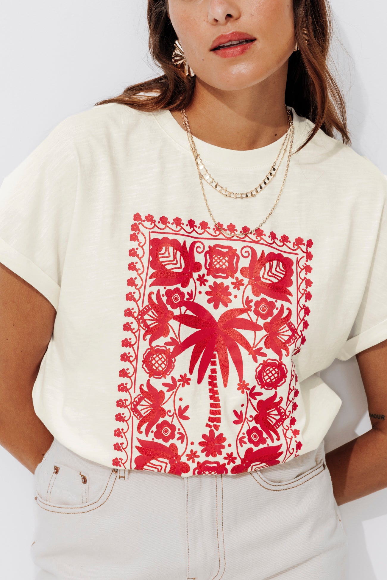Palm tree motif t-shirt - Ecru print