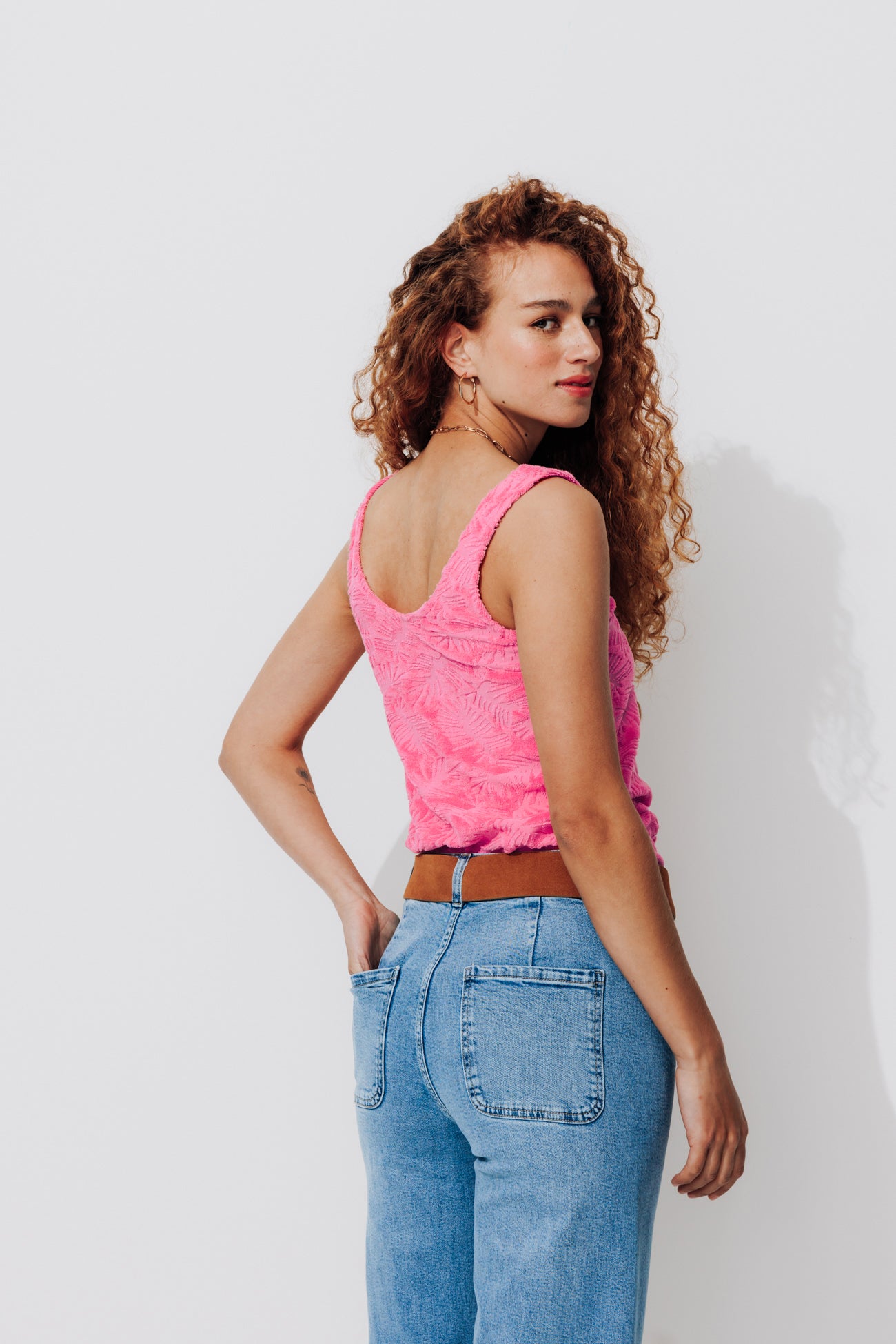 Towelling strappy top - Neon pink