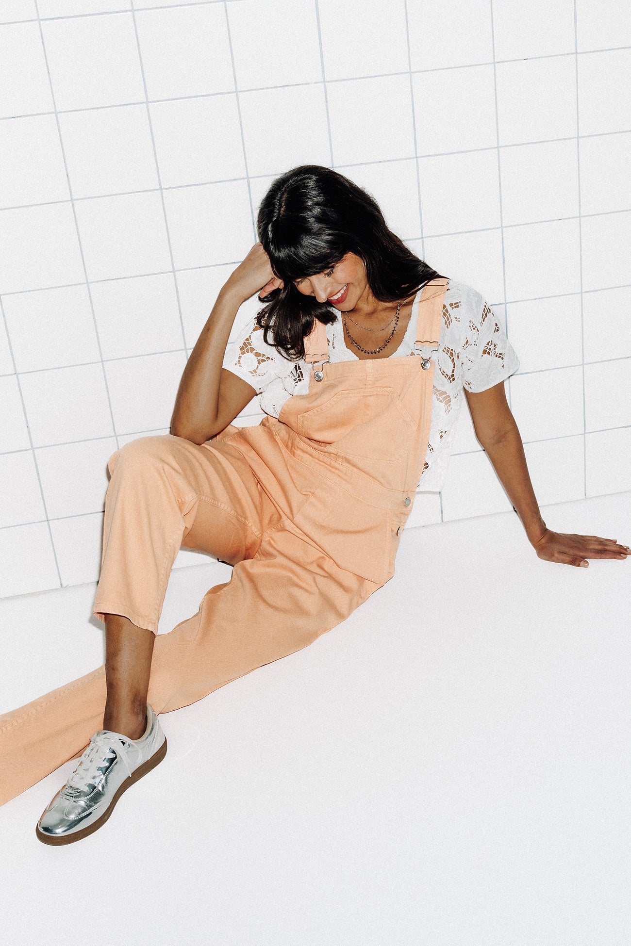 Patterned cotton dungarees - Peach prints