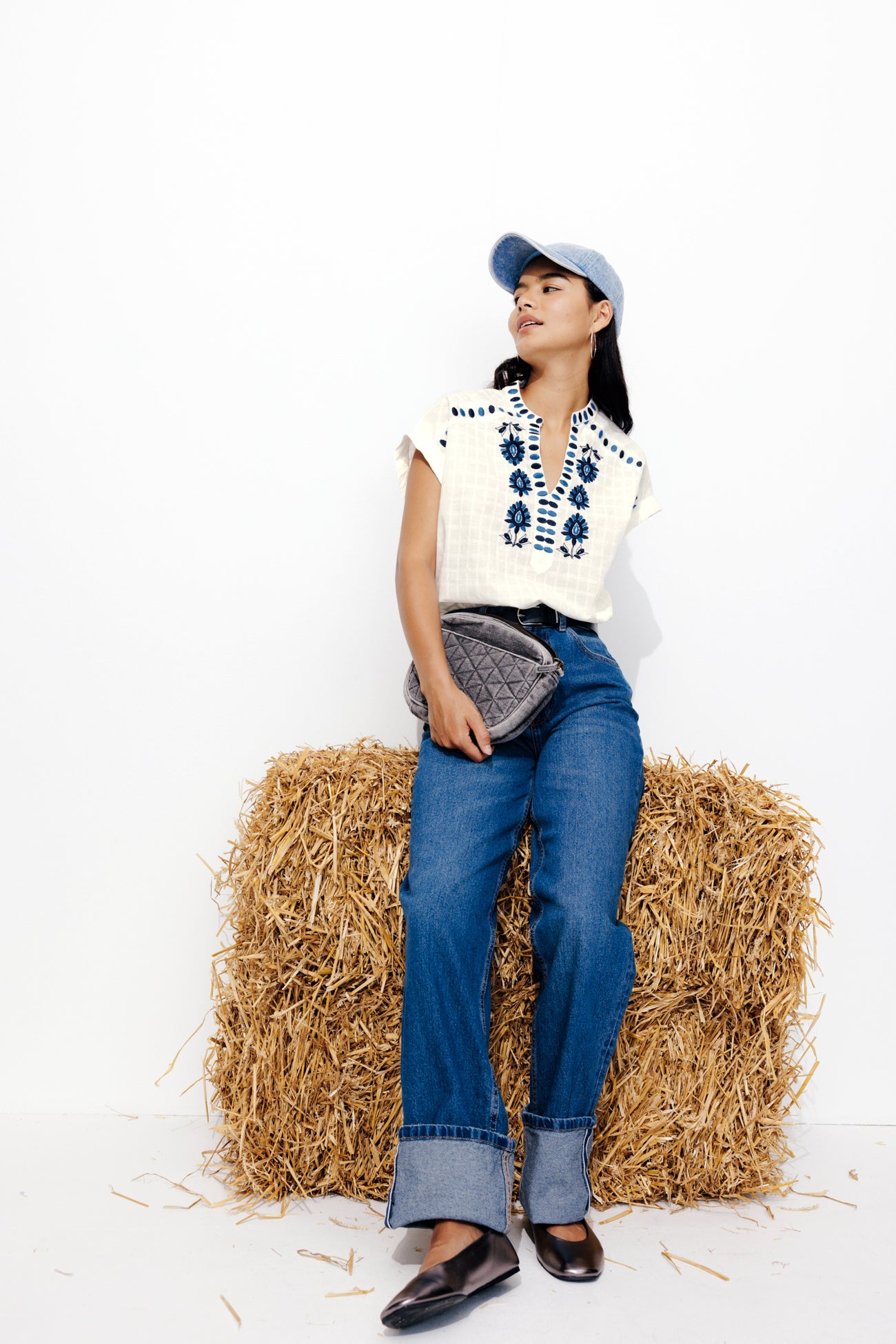 Embroidered cotton blouse - Ecru