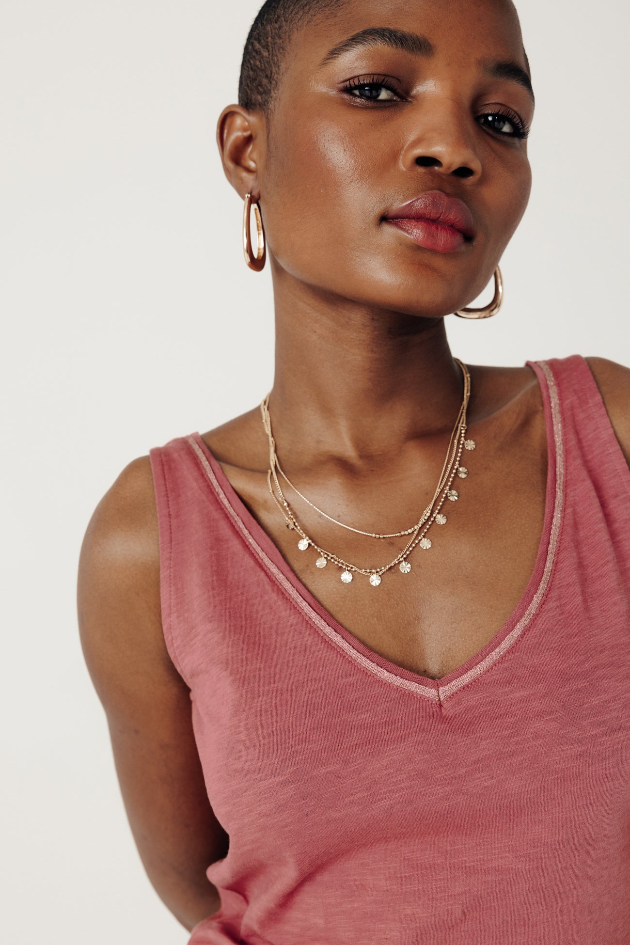 V-neckline strappy top - White