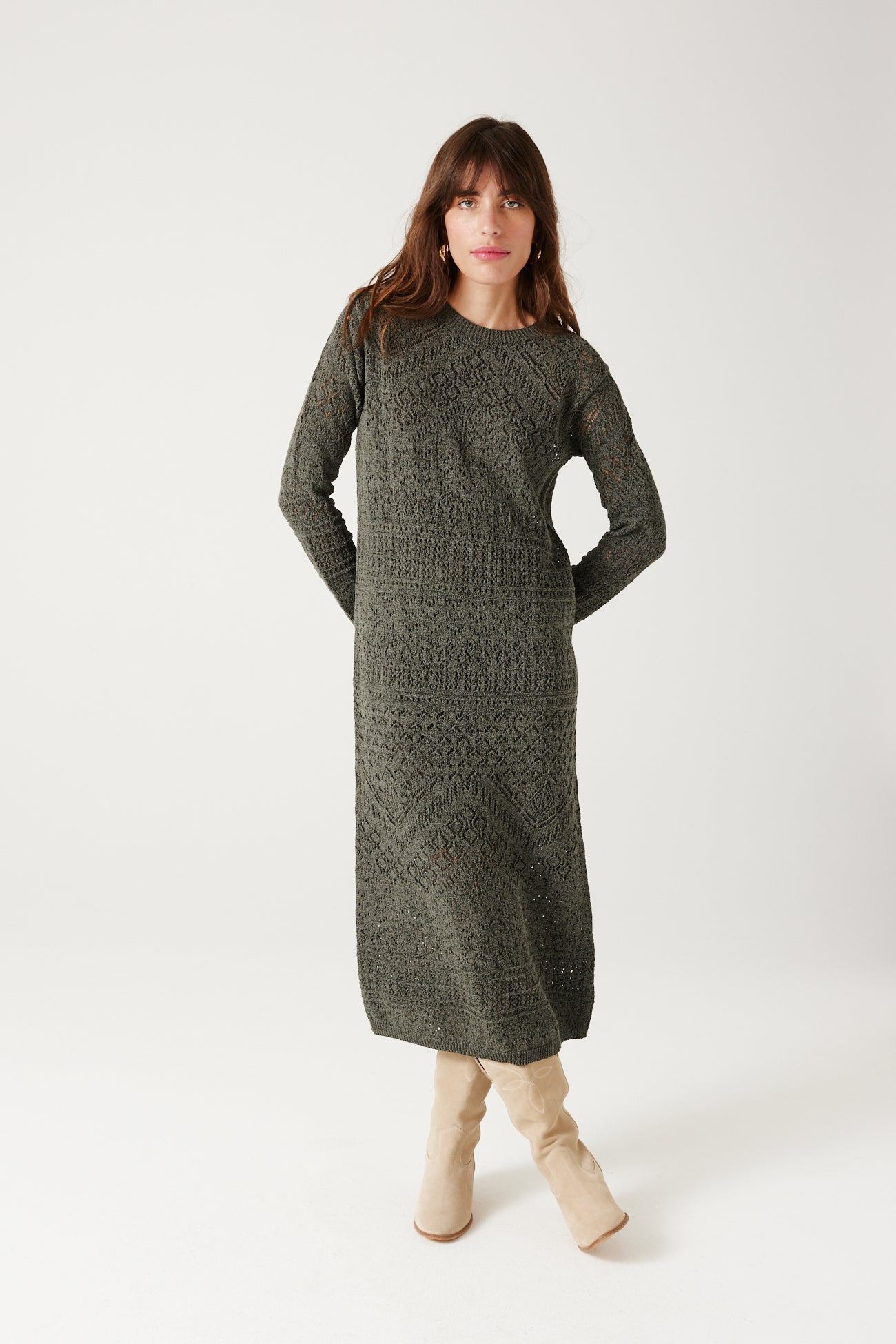 Midi openwork dress - Khaki