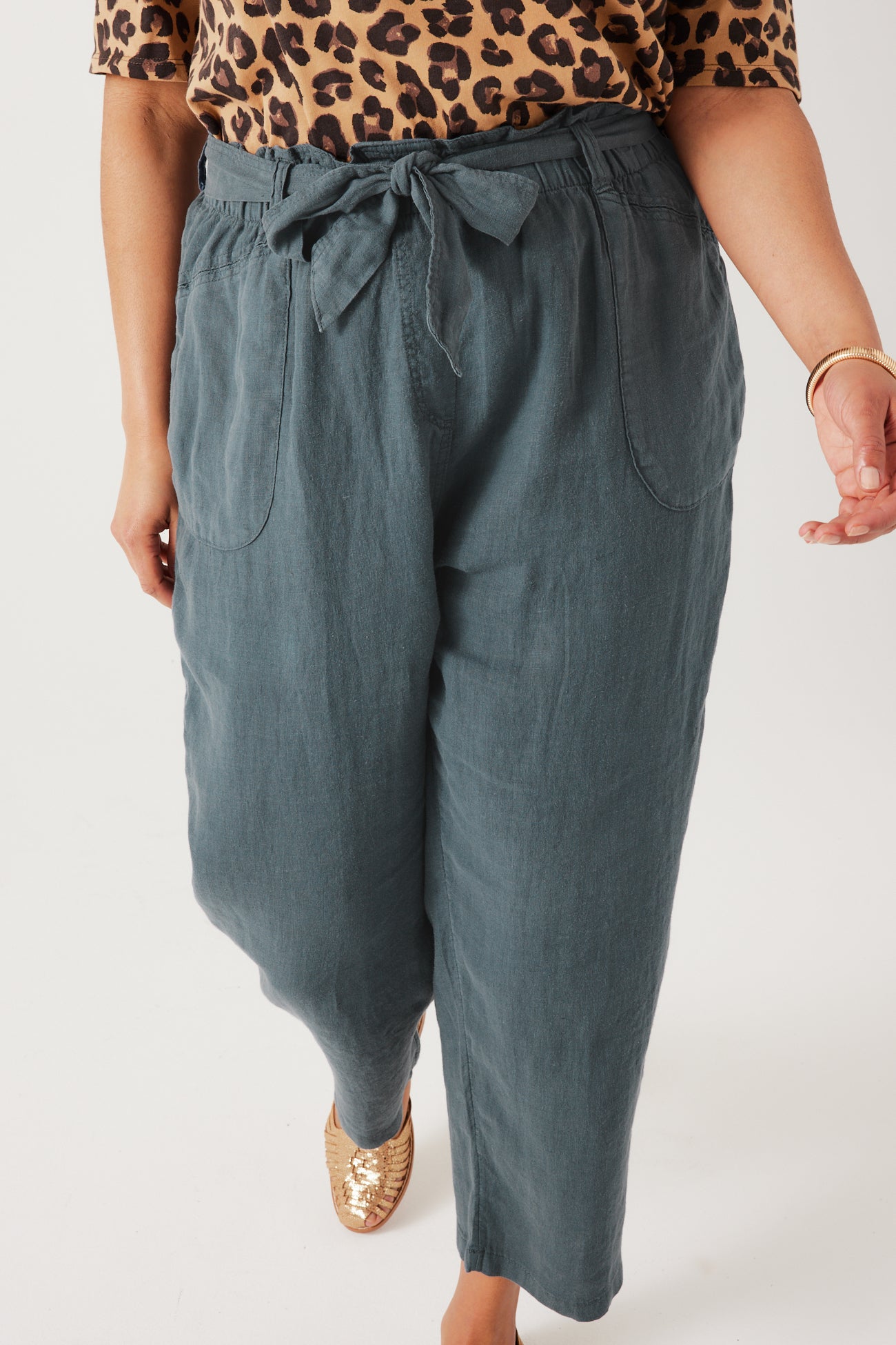 High-waist linen trousers - Green