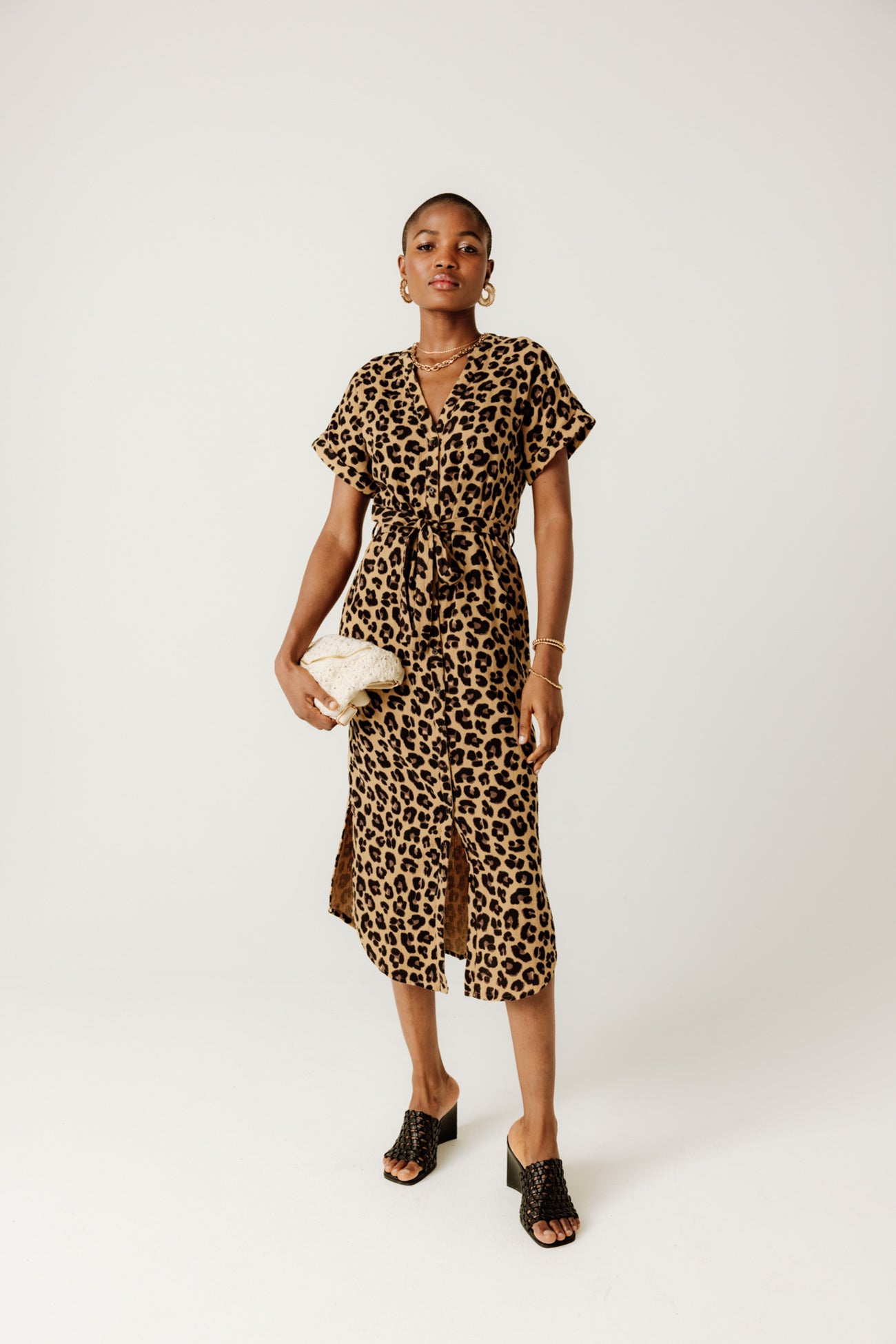 Gauze cotton leopard dress - Multicolour print