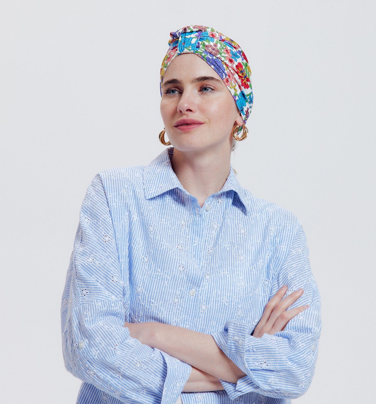 Turban for cancer sufferers - Ecru print