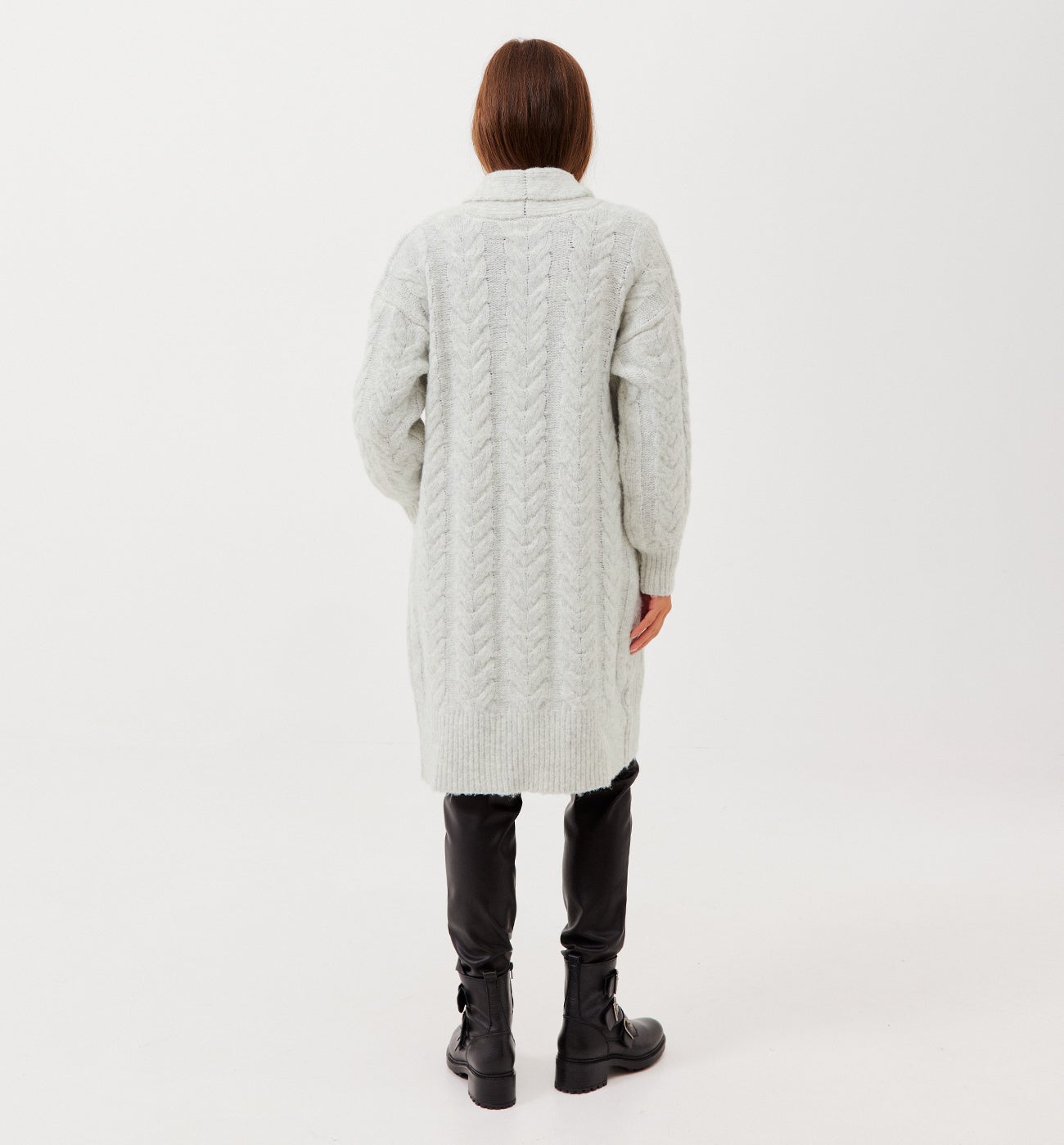 Long cable-knit cardigan - Chestnut brown