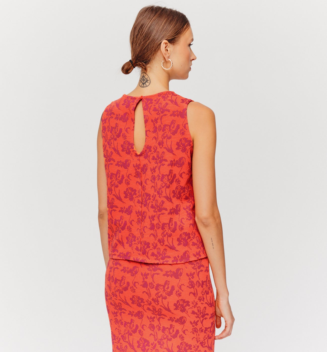 Jersey jacquard sleeveless top - Green print